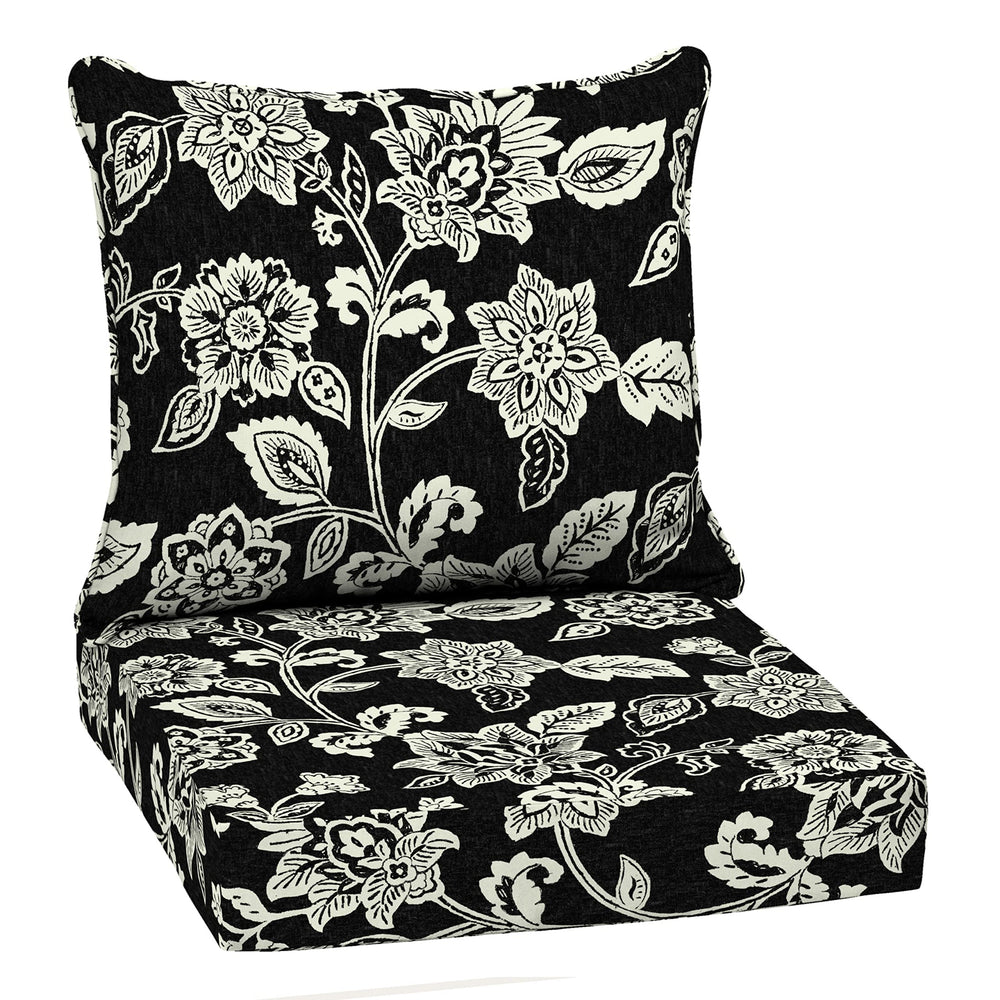 Arden Selections front view of Black Jacobean deep seat cushion set showing pattern and fit