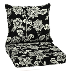 Arden Selections front view of Black Jacobean deep seat cushion set showing pattern and fit
