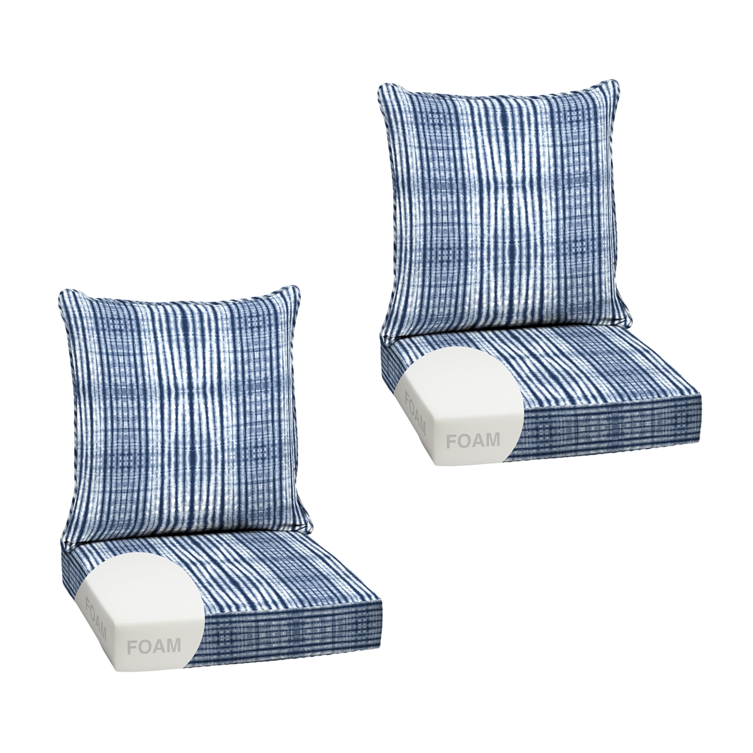 Arden Selections front view of blue shibori striped cushion set showing color and fit