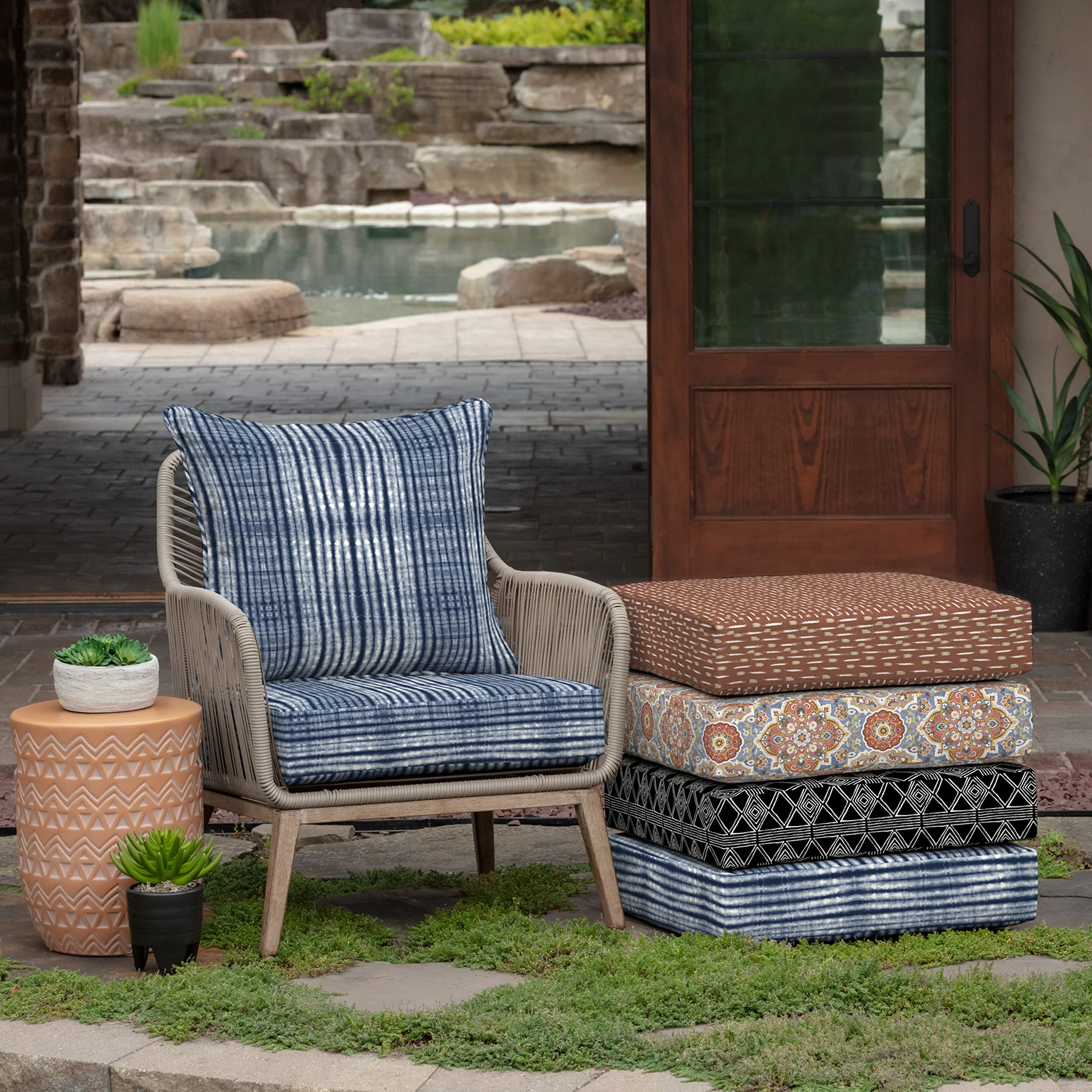 Arden Selections scale comparison of cushion on a deep-seat patio chair for accurate sizing