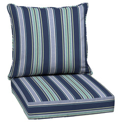 Arden Selections front view of blue stripe cushion set showing clean styling and color