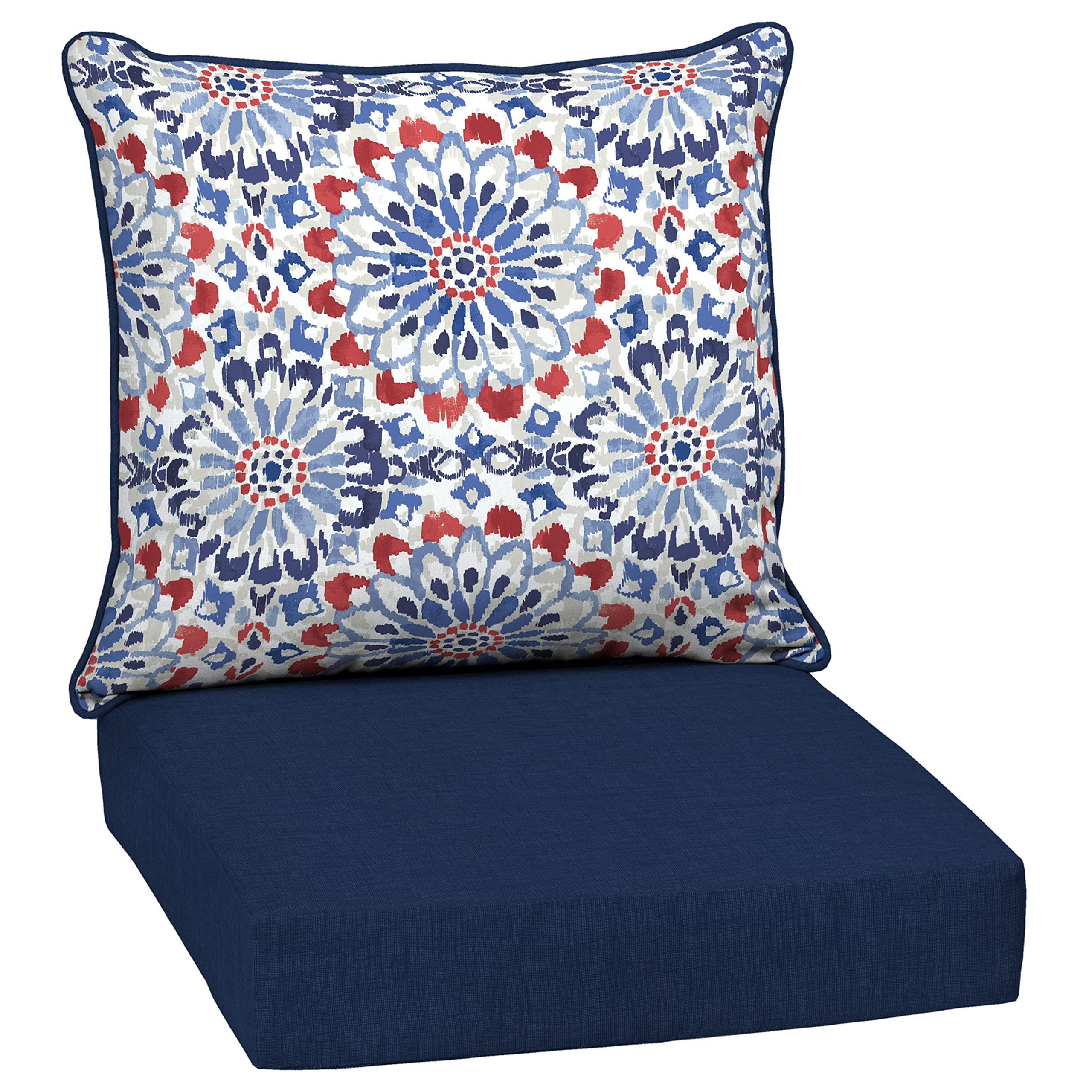 Arden Selections front view of Clark Blue cushion set showing pattern and color benefit