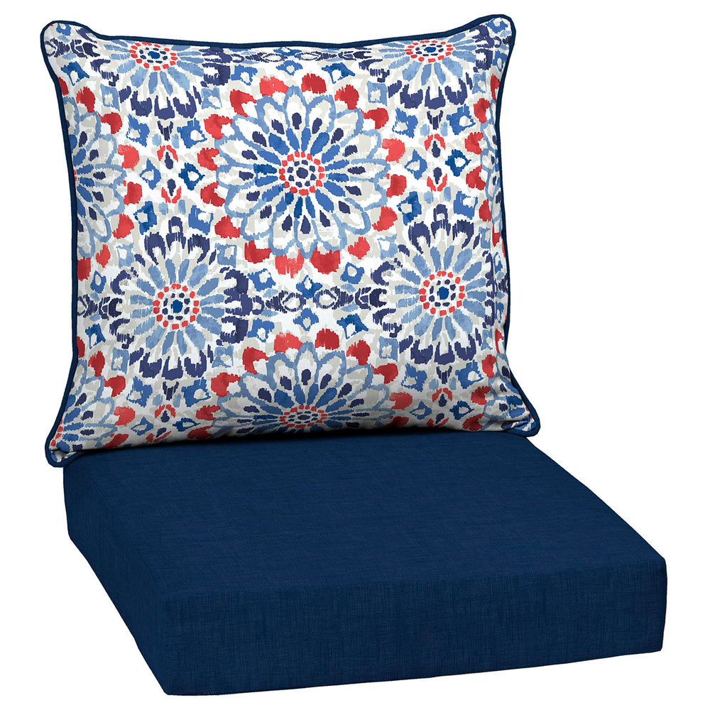 Arden Selections front view of Clark Blue cushion set showing pattern and color benefit