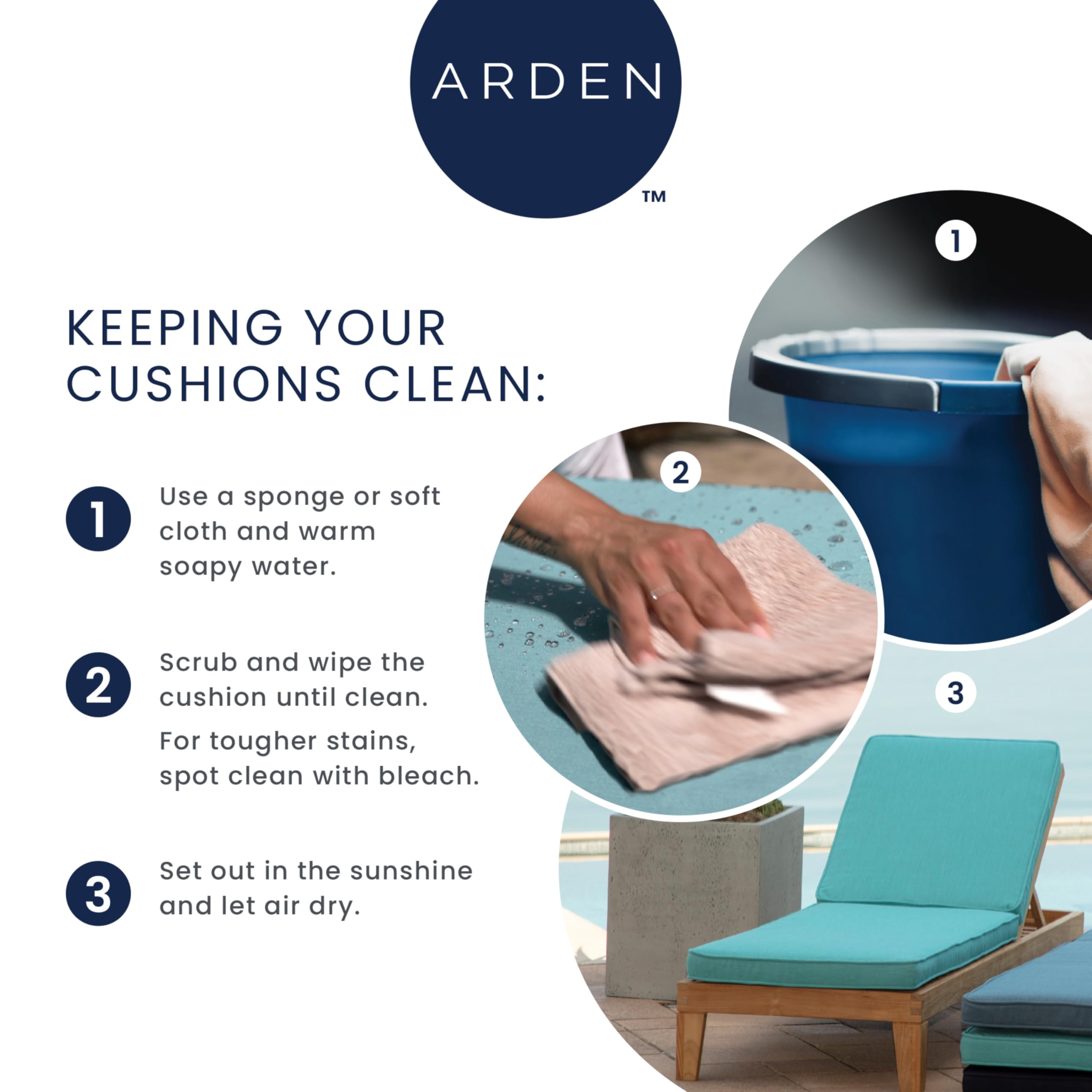 Arden Selections cushions in patio lifestyle scene showing inviting outdoor comfort