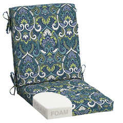 Arden cojín frontal azul damask mostrando diseño y soporte