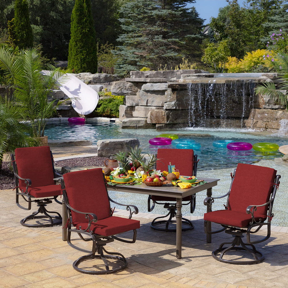 Arden Selections cushion placed on a dining chair illustrating proper fit and comfort