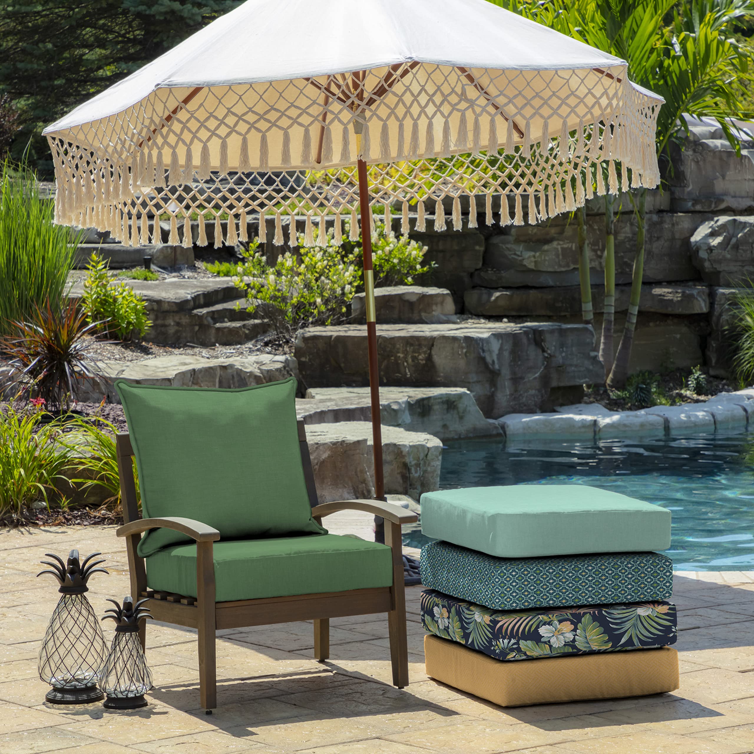 Arden Selections cushion next to chair to show real-world scale