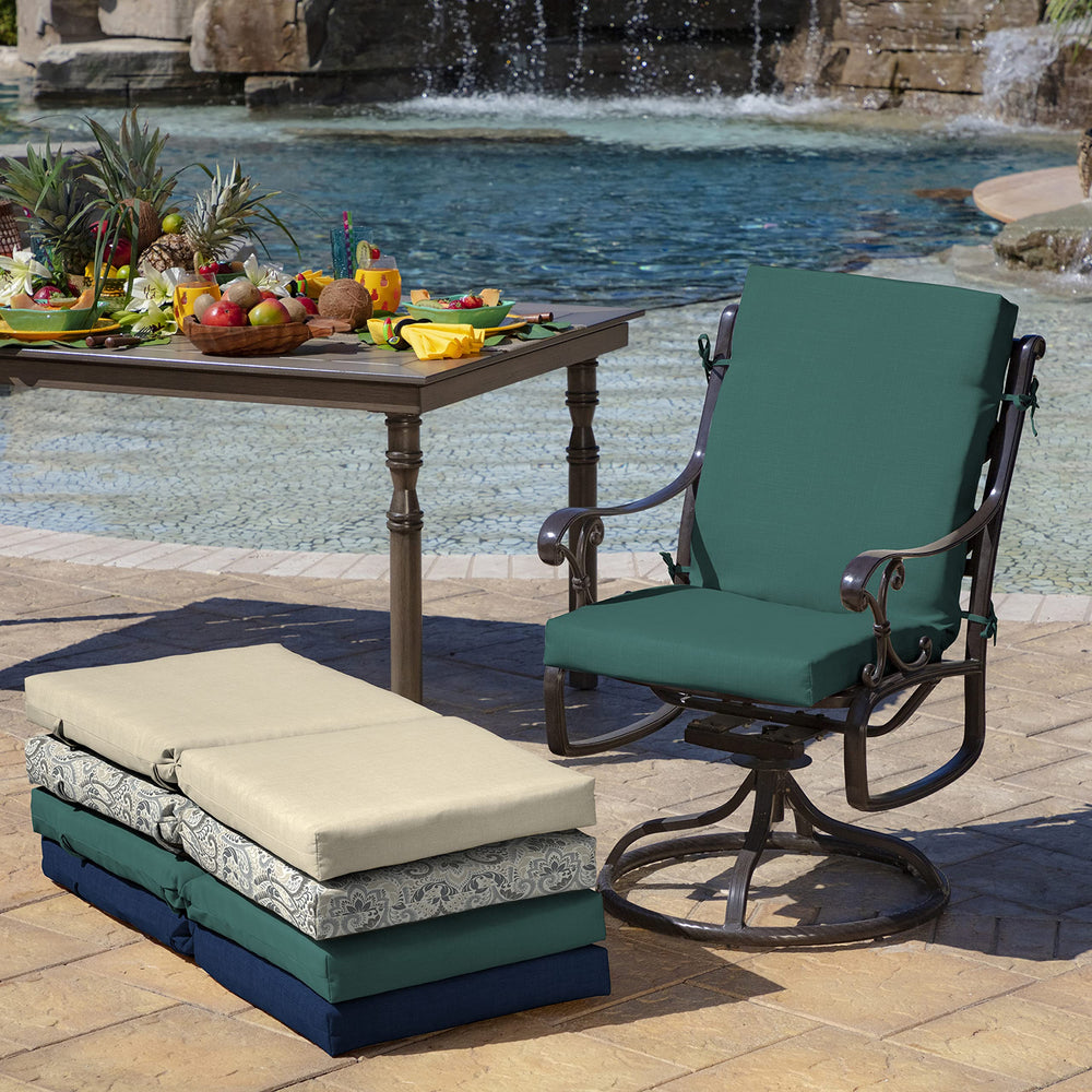 Arden Selections cushion beside chair for scale illustrating fit on standard chairs