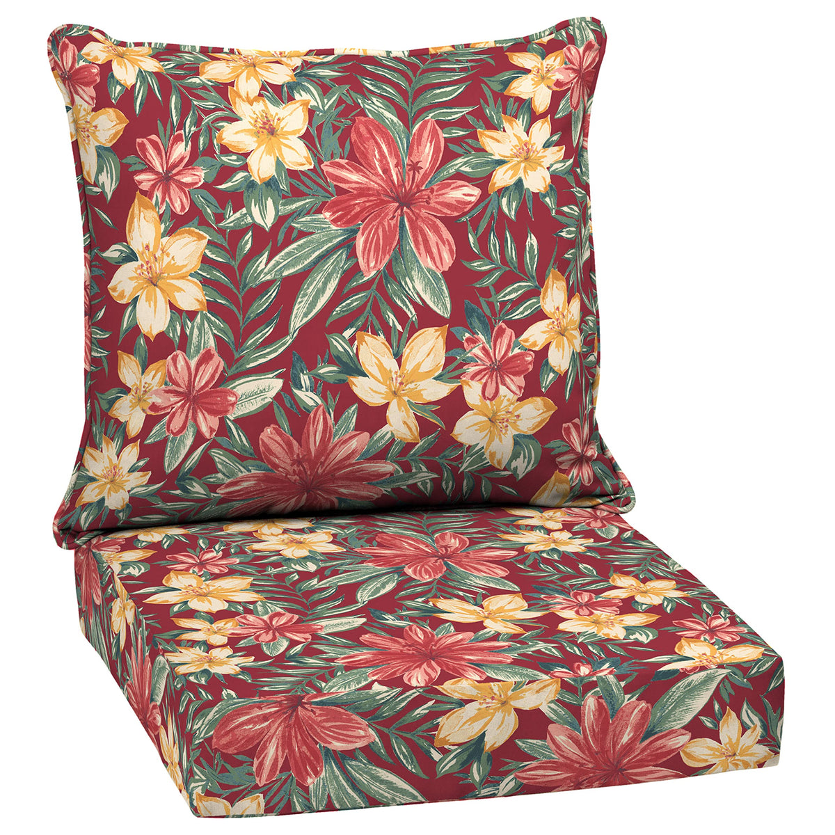 Arden Selections front view of Ruby Clarissa deep seat cushion set, vibrant durable color