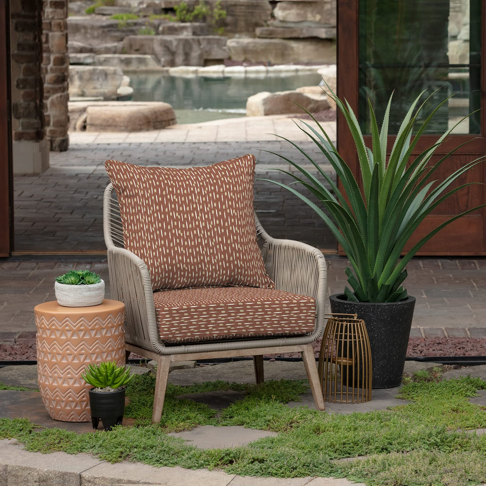 Arden Selections rust red fabric close-up highlighting brushed texture and fade resistance