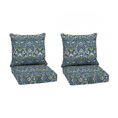 Arden Selections front view of sapphire damask cushions showing pattern and fit