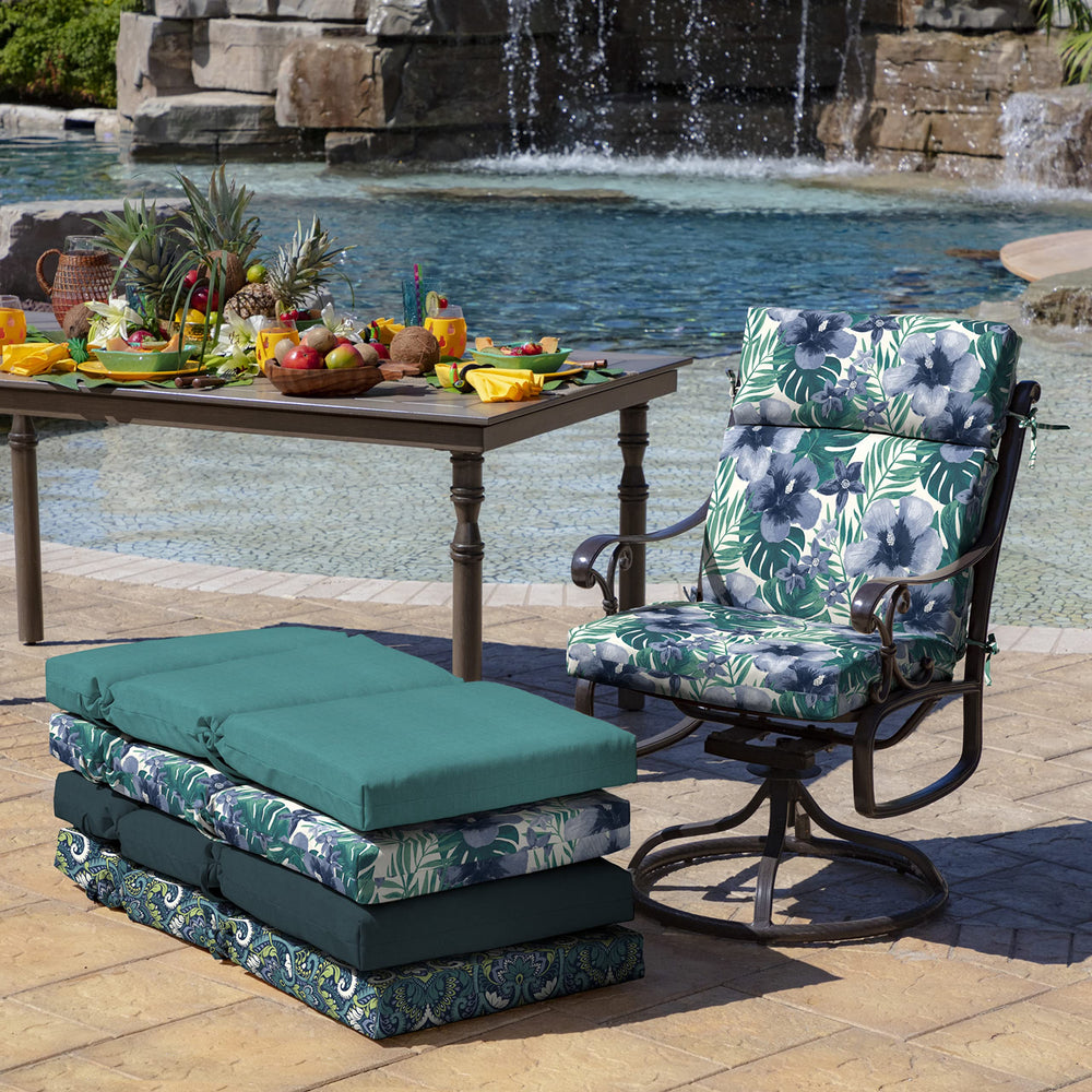 Arden Selections cushion installed on an outdoor dining chair for everyday use