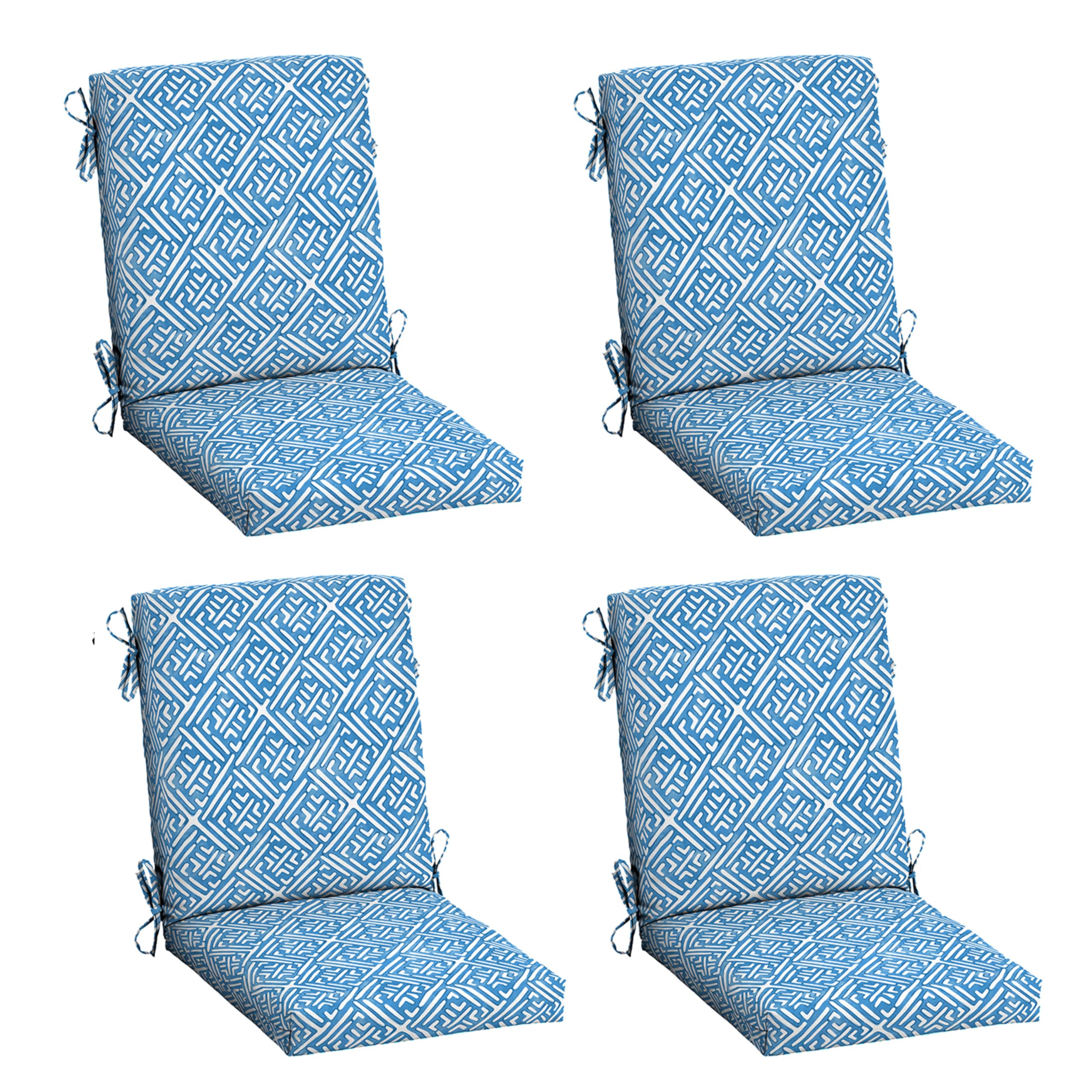 Arden Selections front view of 4-pack Amalfi Blue cushions showing pattern and fit benefits