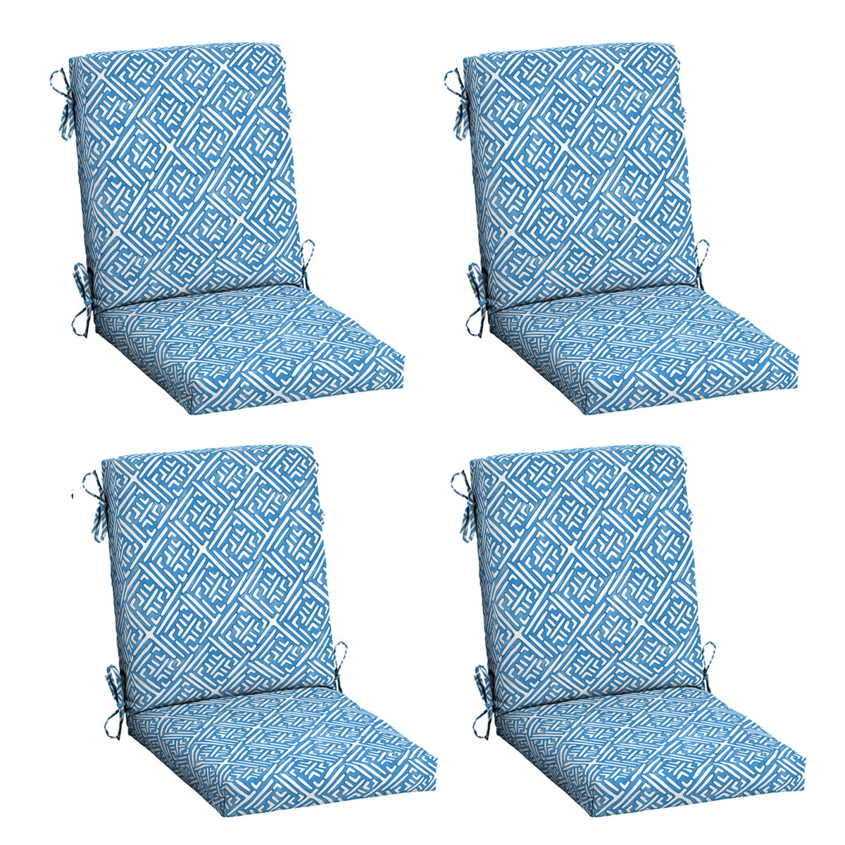 Arden Selections front view of 4-pack Amalfi Blue cushions showing pattern and fit benefits