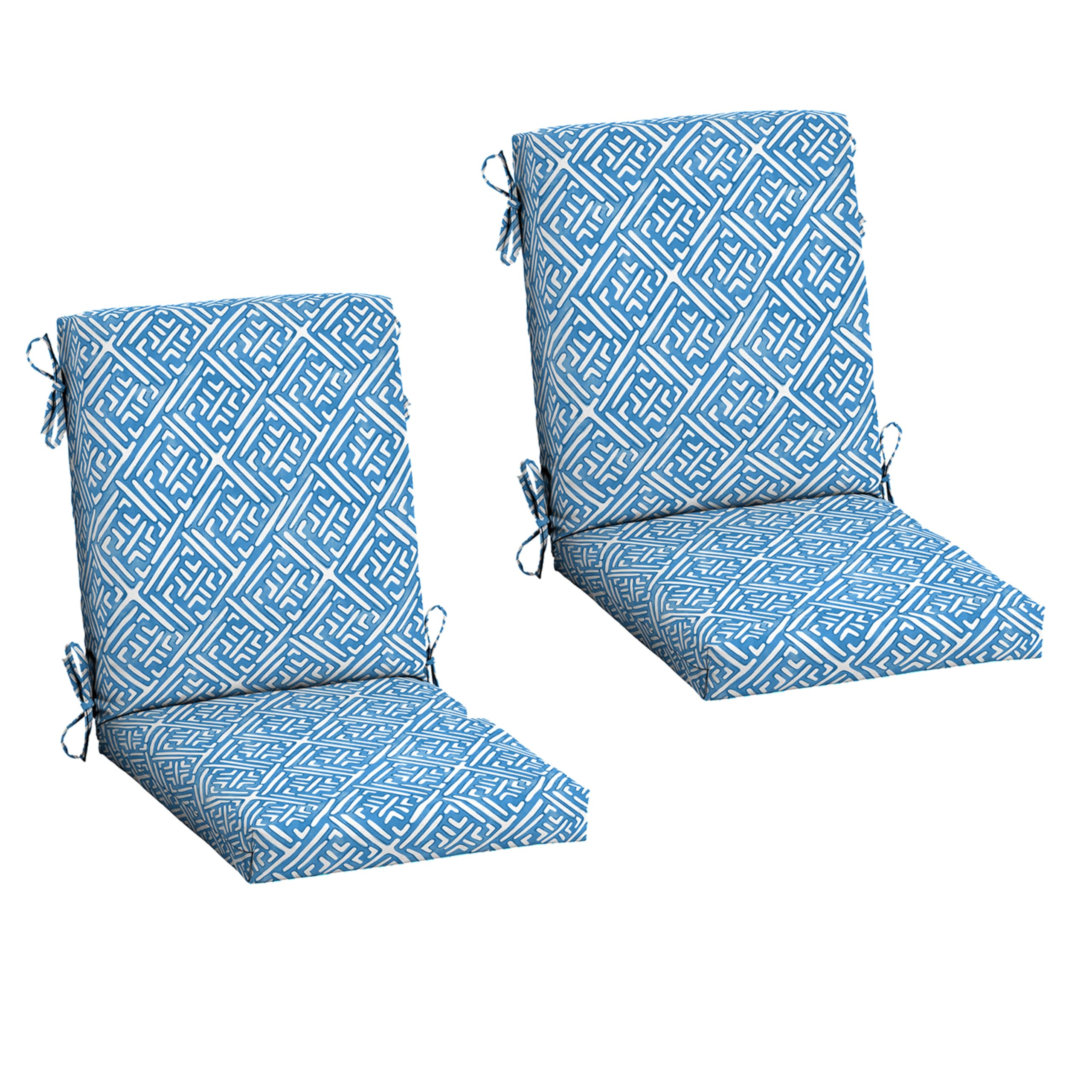 Arden Selections front-packaging view showing two Amalfi Blue Tile cushions and benefits