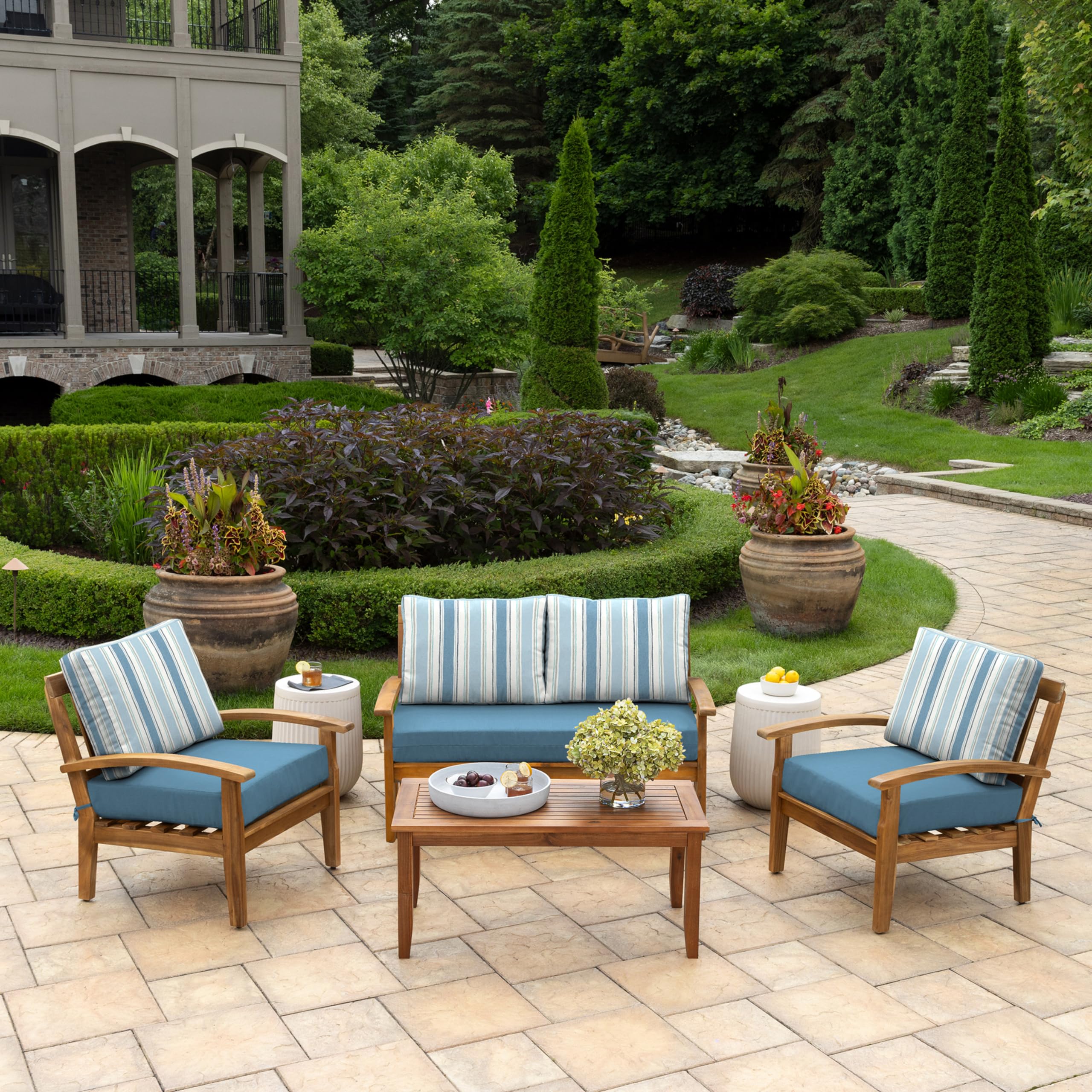 Arden Selections two back pillows arranged on a loveseat showing plush comfort