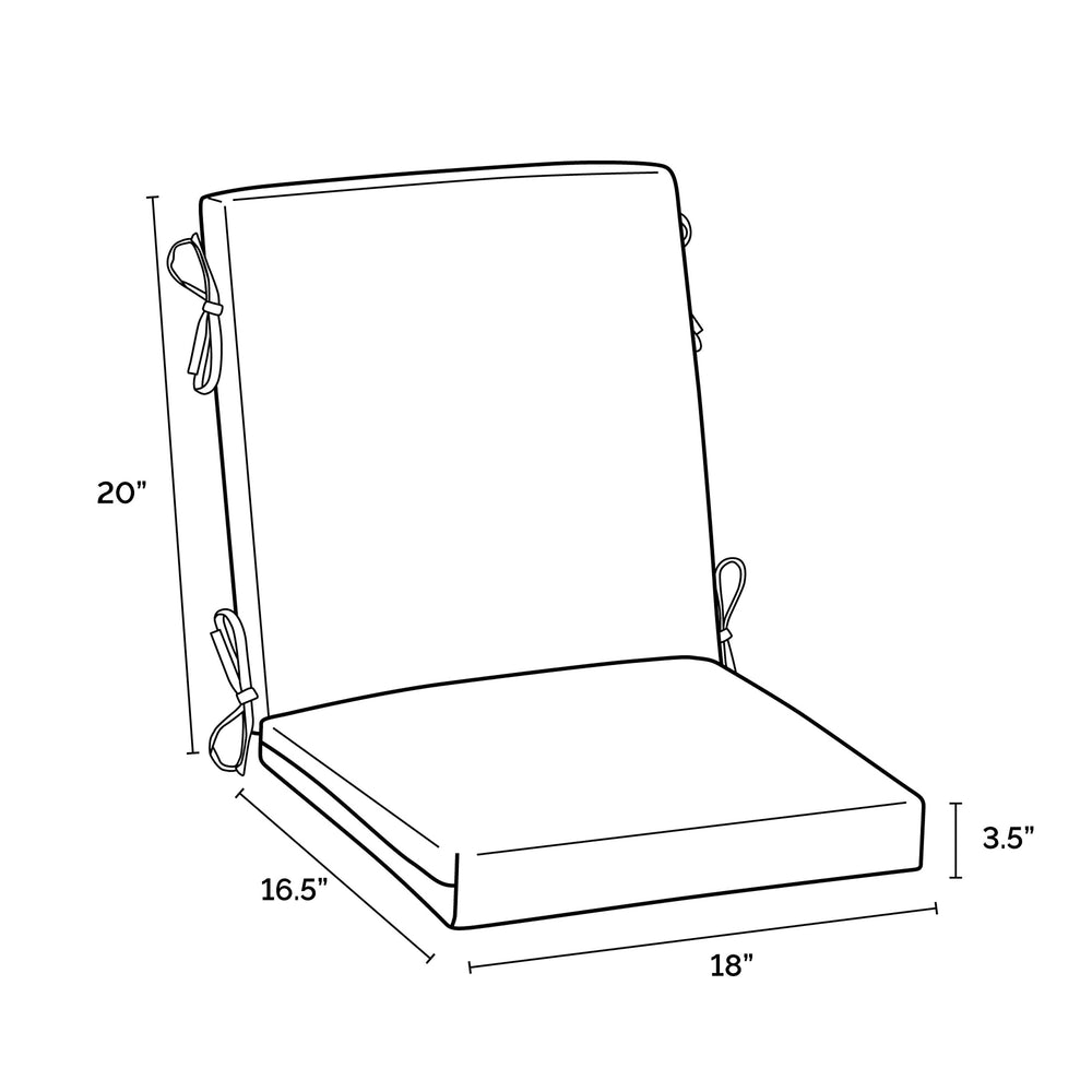 Arden Selections rear view of cushion ties showing four sets securing cushion firmly to chair