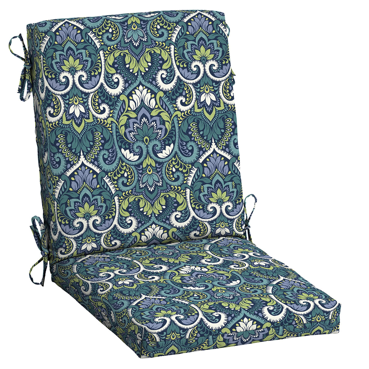 Arden Selections front view of blue damask cushion showing pattern and fit