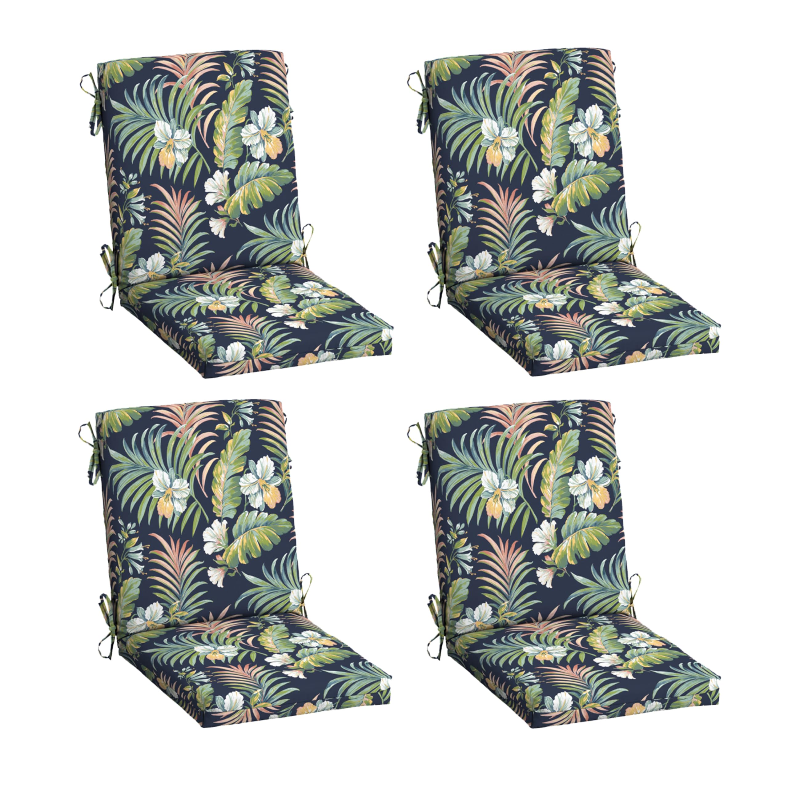 Arden Selections front view of four Blue Tropical cushions shows coordinated color and comfort