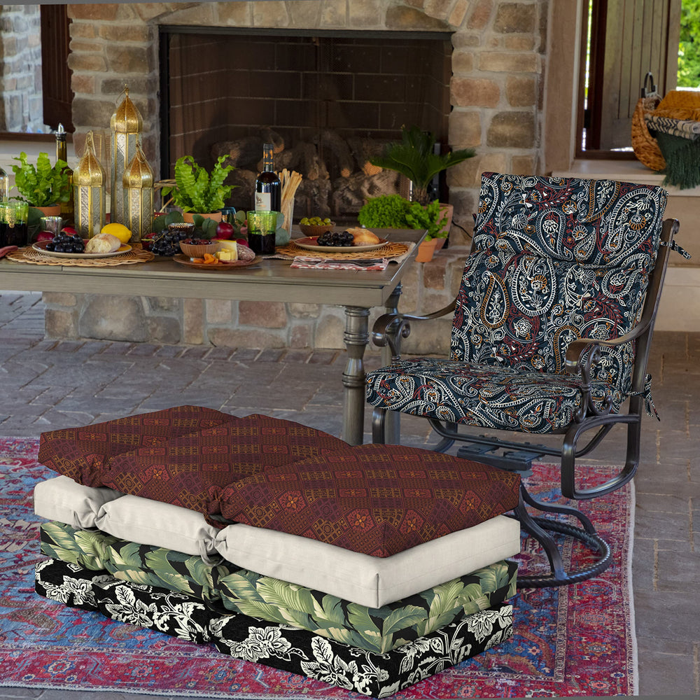 Arden Selections cushions on patio chairs illustrating stylish outdoor-ready look