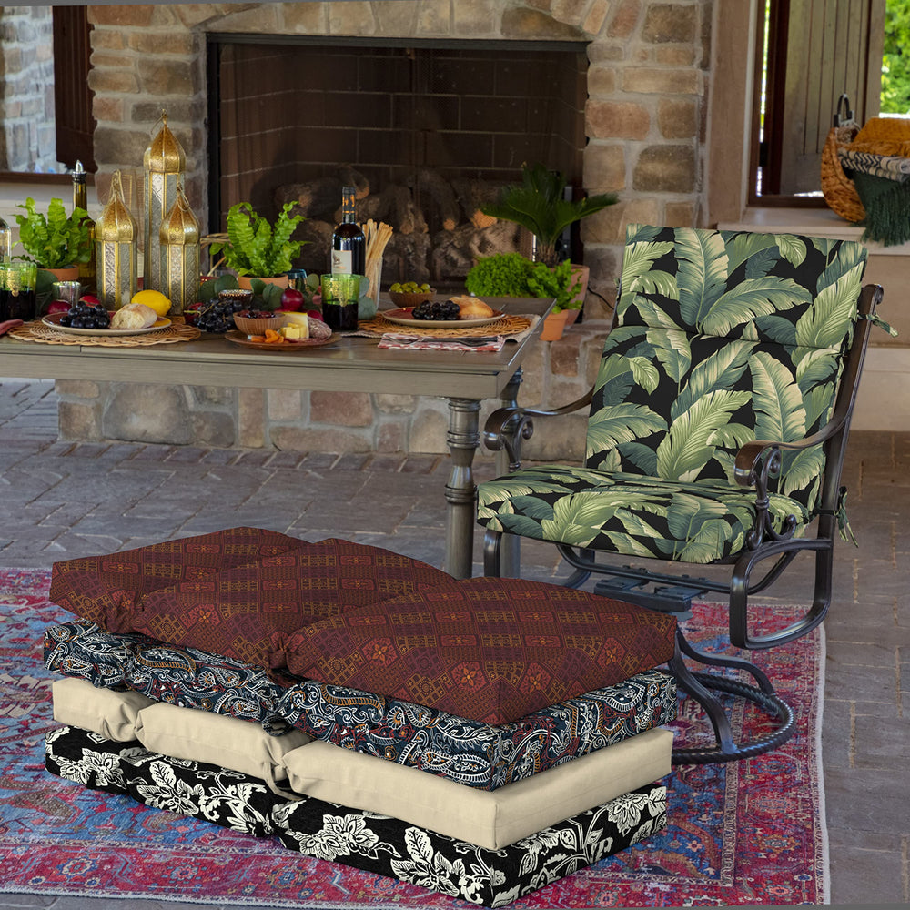 Arden Selections cushions on outdoor dining chairs in patio scene, enhances outdoor comfort