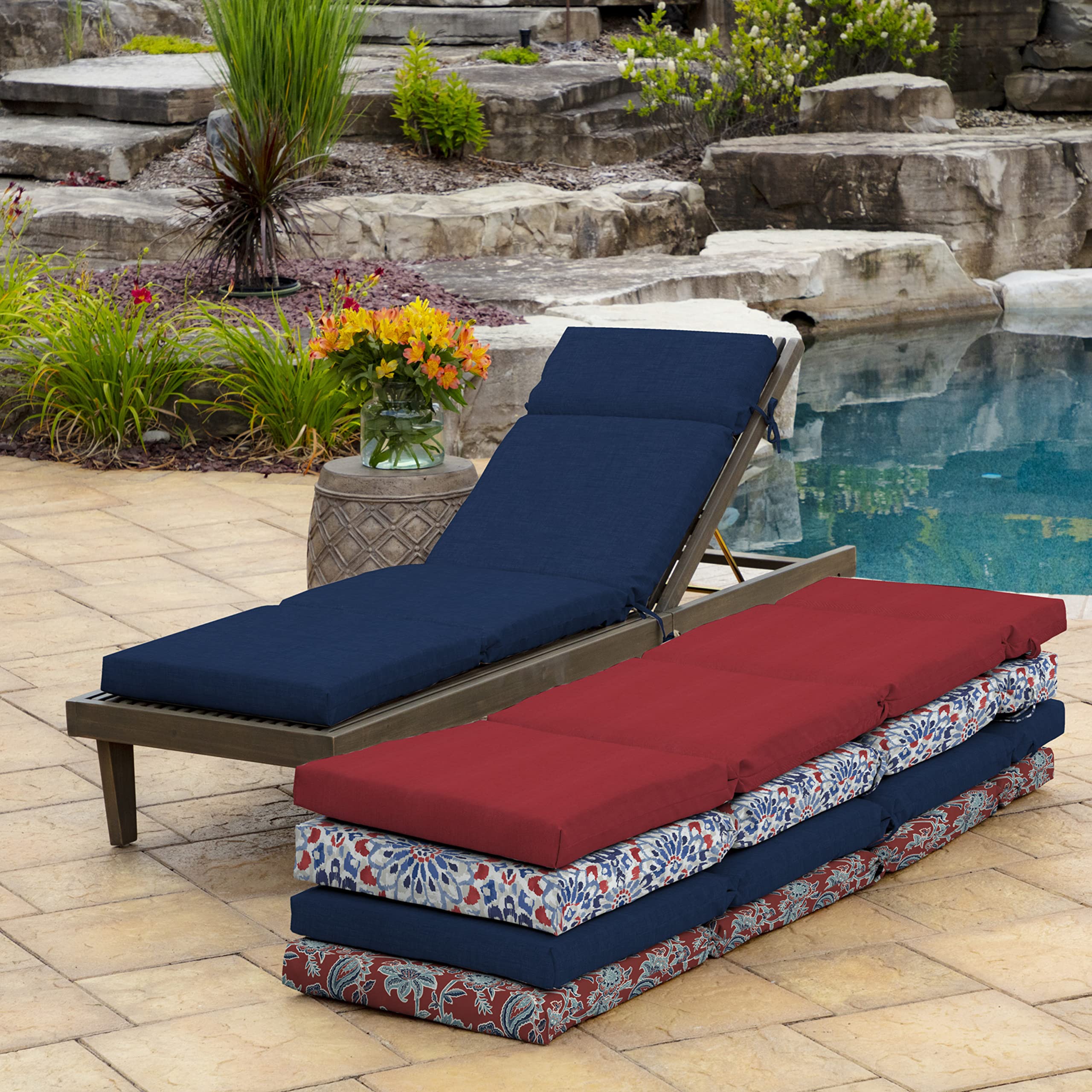 Arden Selections chaise cushion on poolside lounge demonstrating comfortable outdoor use
