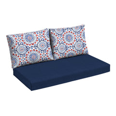Arden Selections front view of Clark Blue loveseat cushions showing neat fit and color