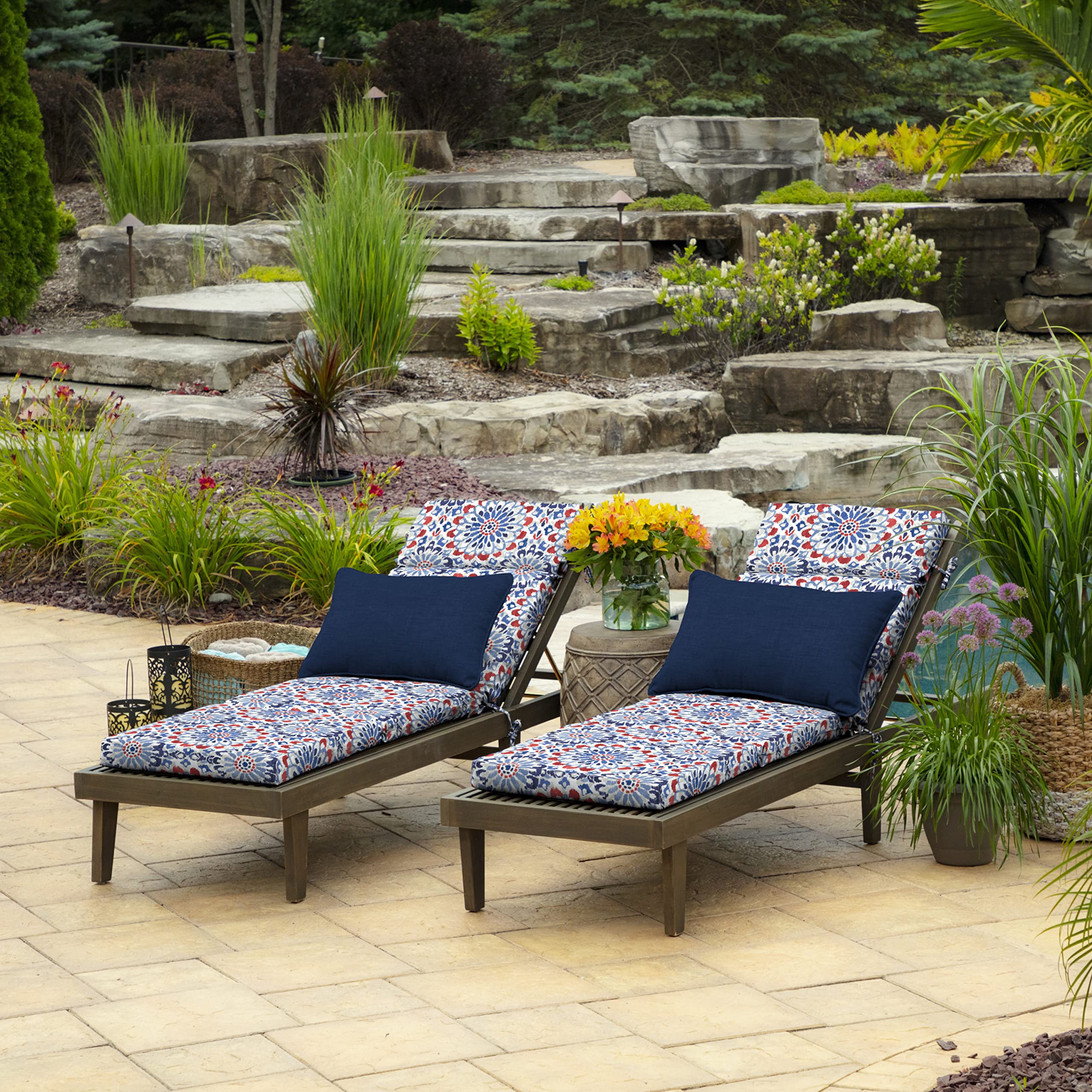 Arden Selections lifestyle patio shot with cushion enhancing outdoor decor