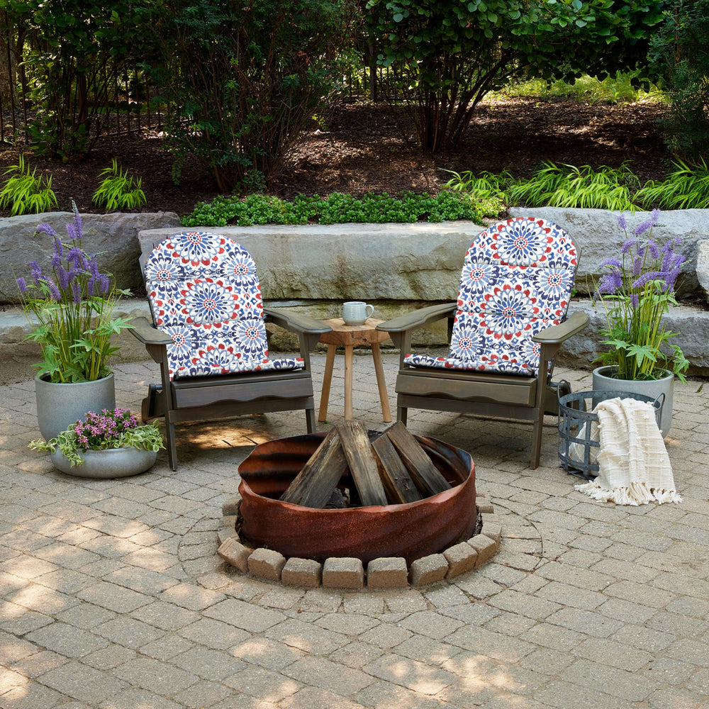 Arden Selections close-up of multiple ties securing cushion to chair for no-slip benefit