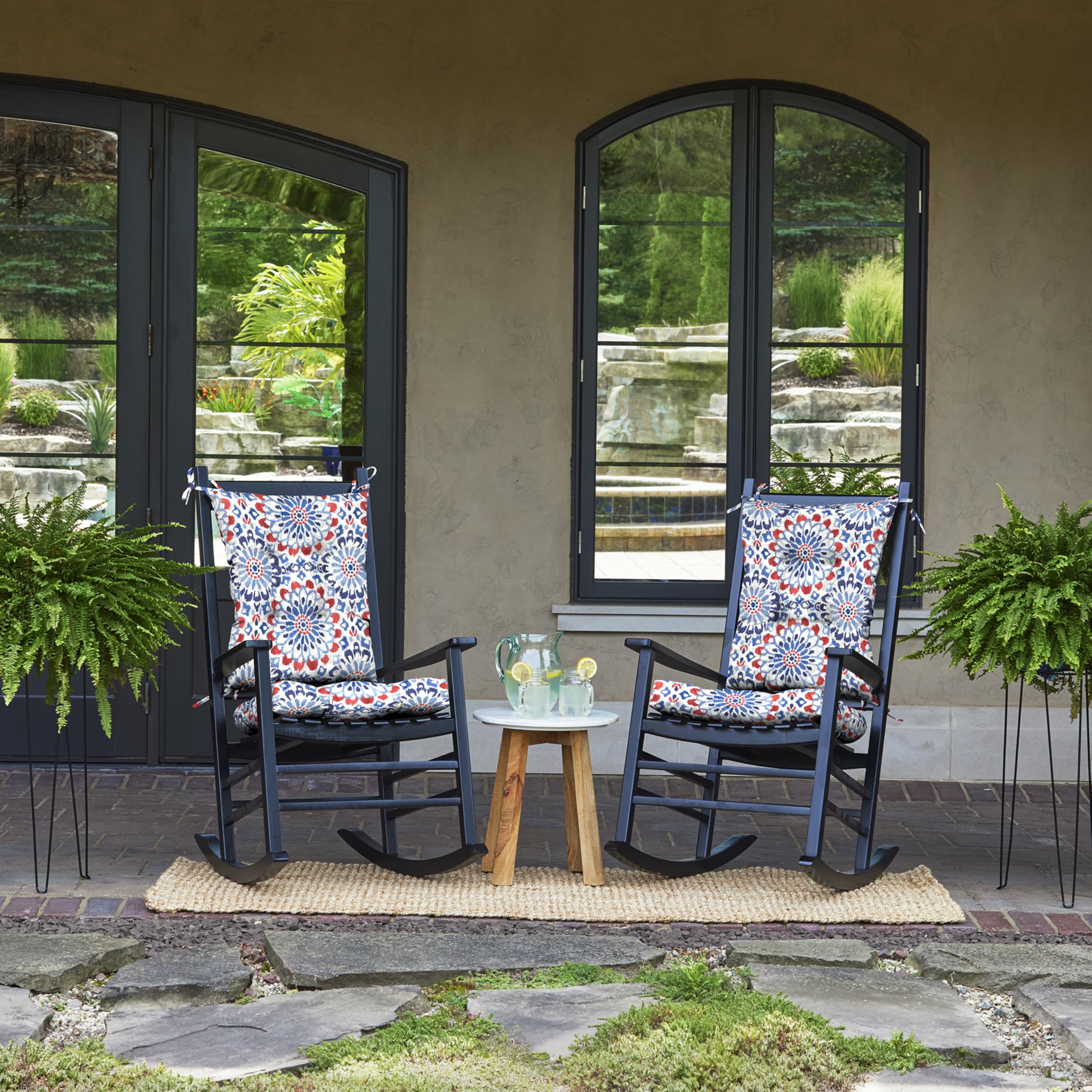 Arden Selections cushion ties and attachment points securing cushions to chair