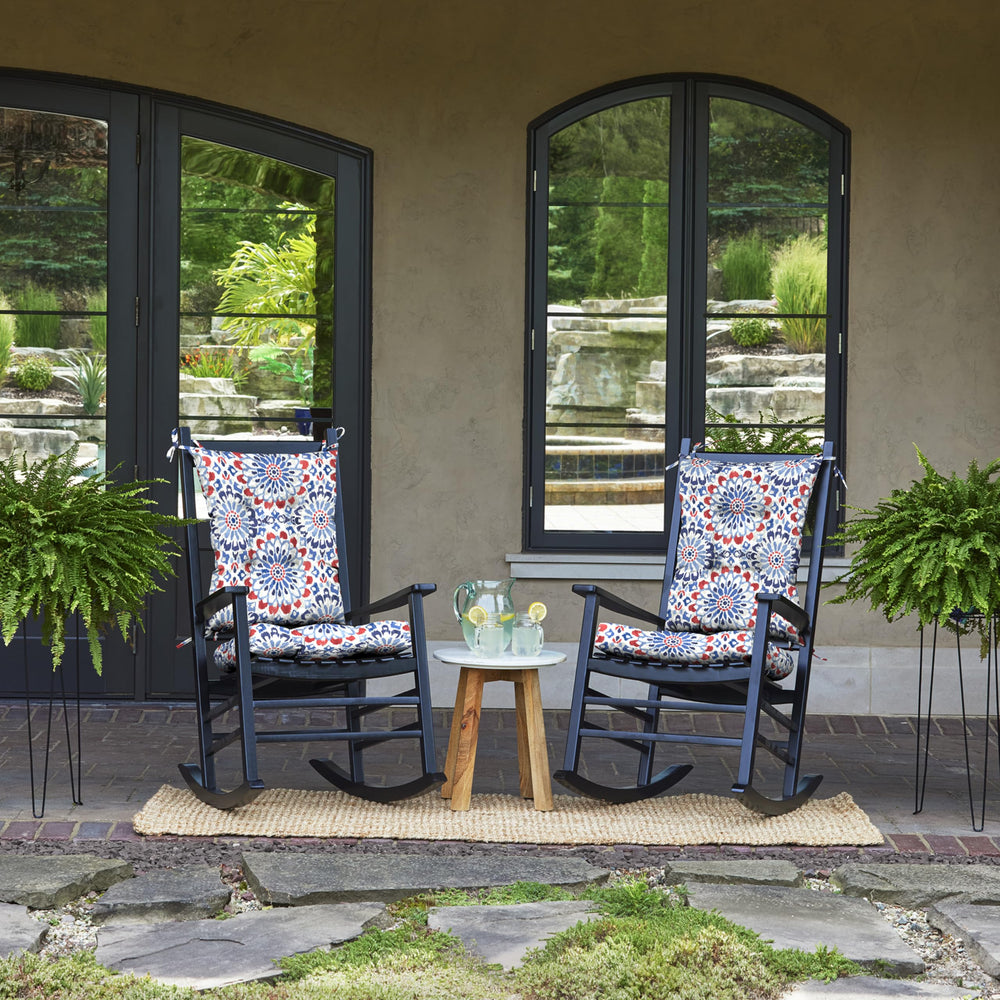 Arden Selections cushion ties and attachment points securing cushions to chair