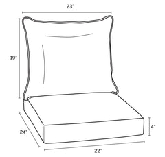 Arden Selections seat and back cushions placed on a patio sofa demonstrating comfortable outdoor seating