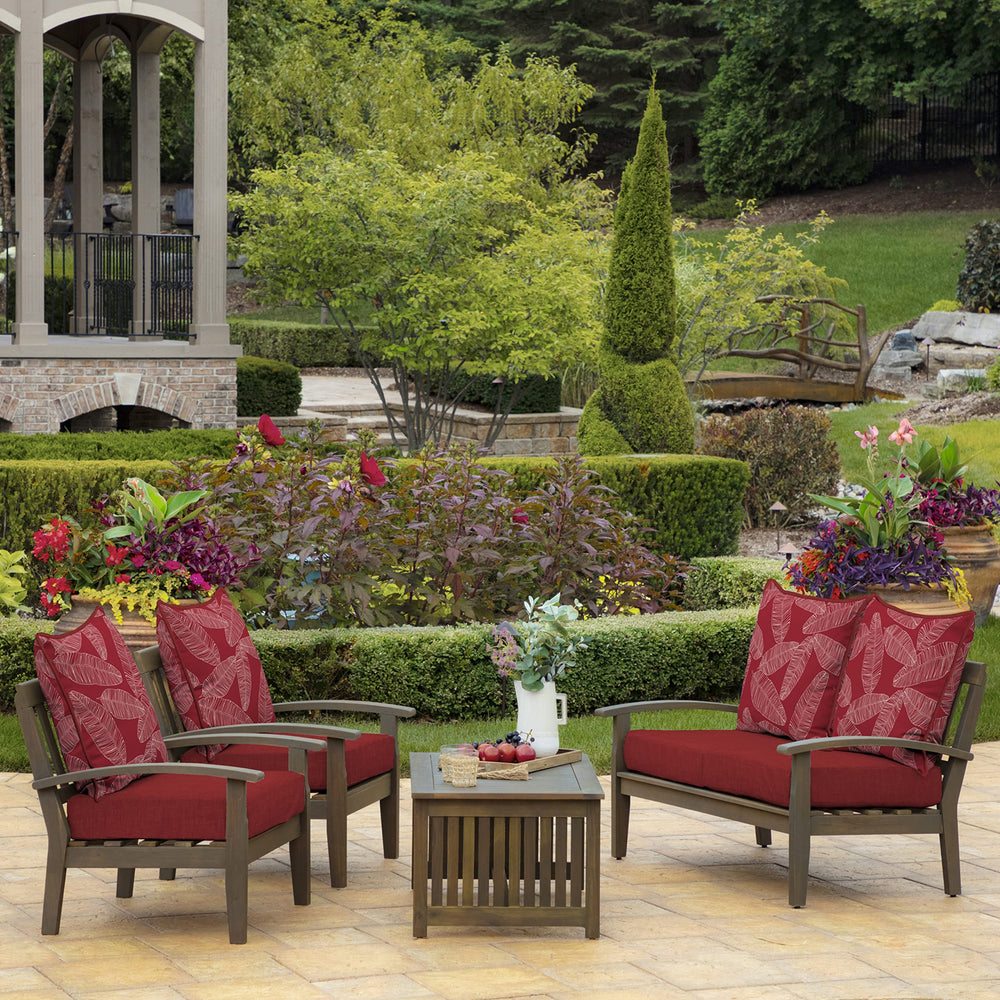 Arden Selections cushions styled on patio sofa enhancing outdoor seating comfort
