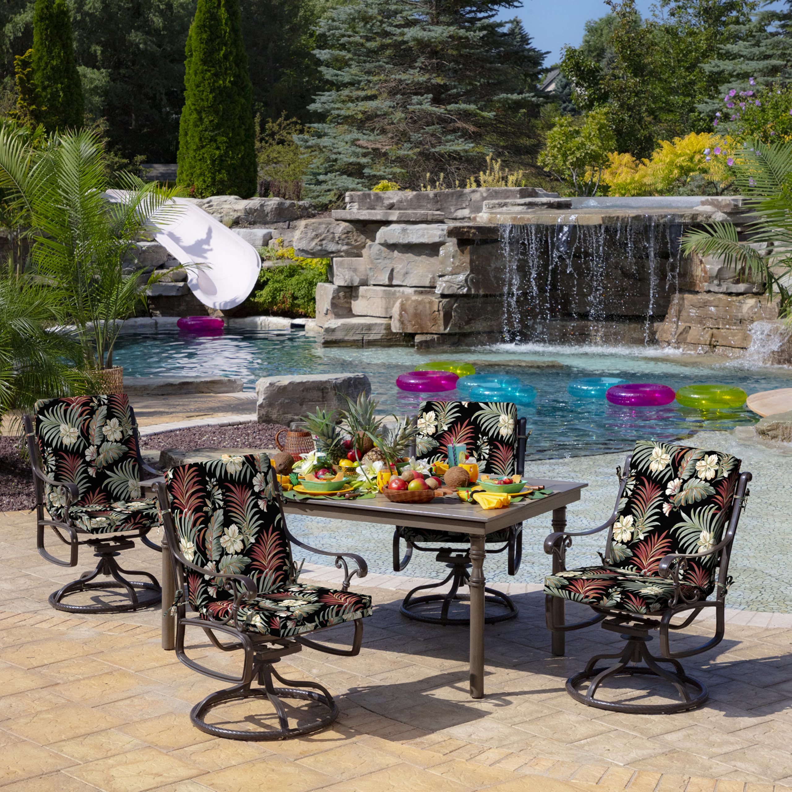 Arden Selections fabric ties securing cushion to chair for stable seating