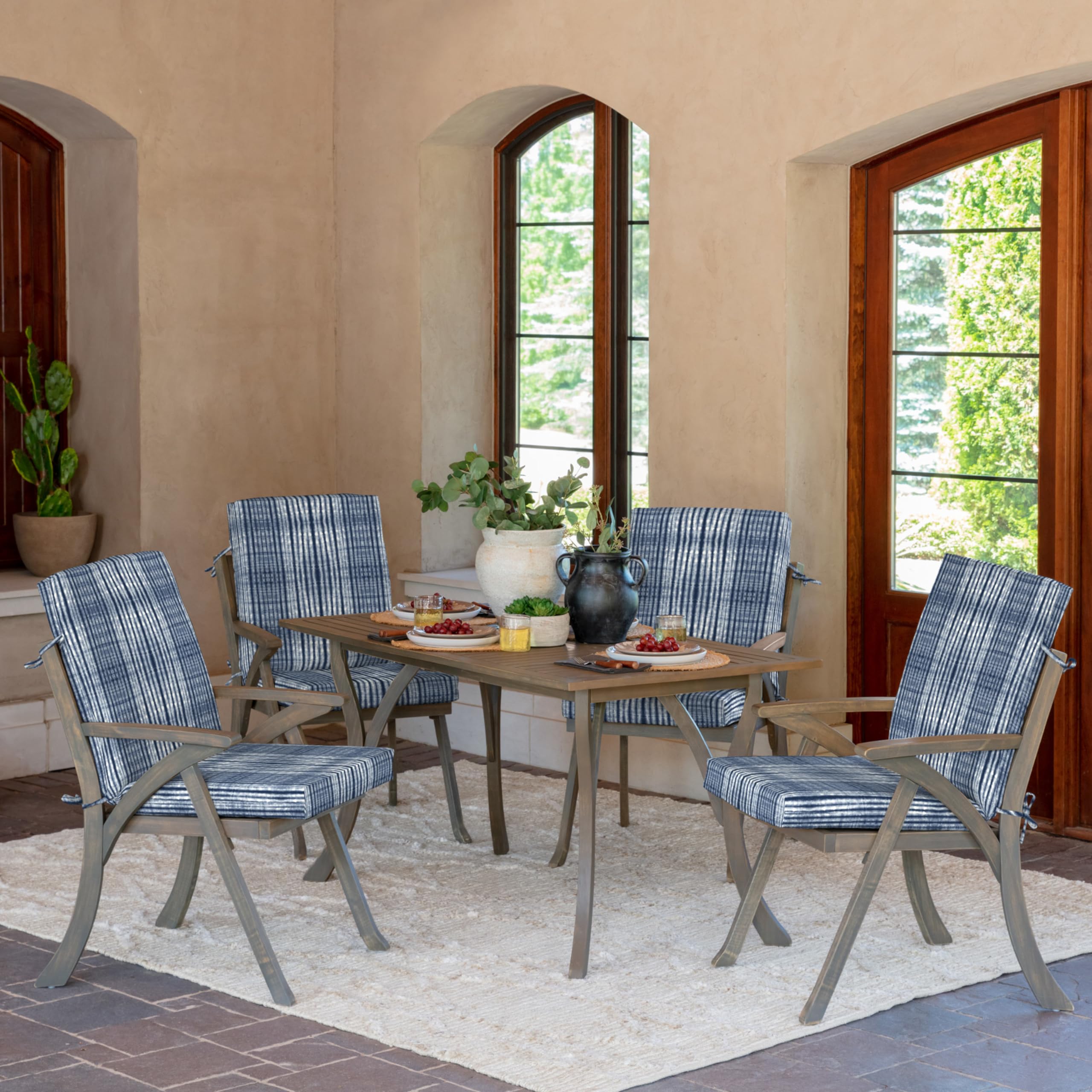 Arden Selections four cushions stacked to show scale and complete dining set replacement