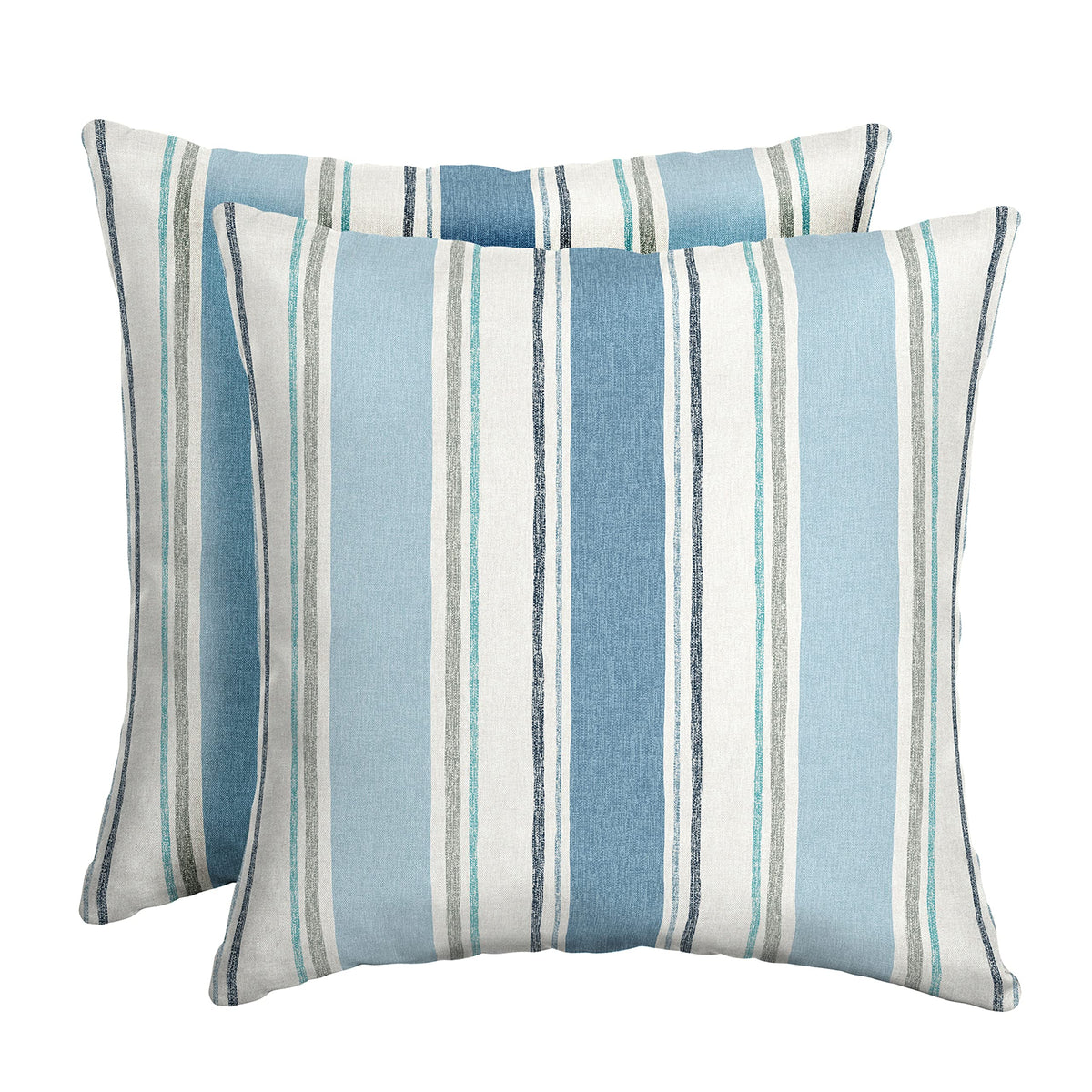 Arden Selections front view of French blue stripe pillows showing color and pattern for cohesive patio decor