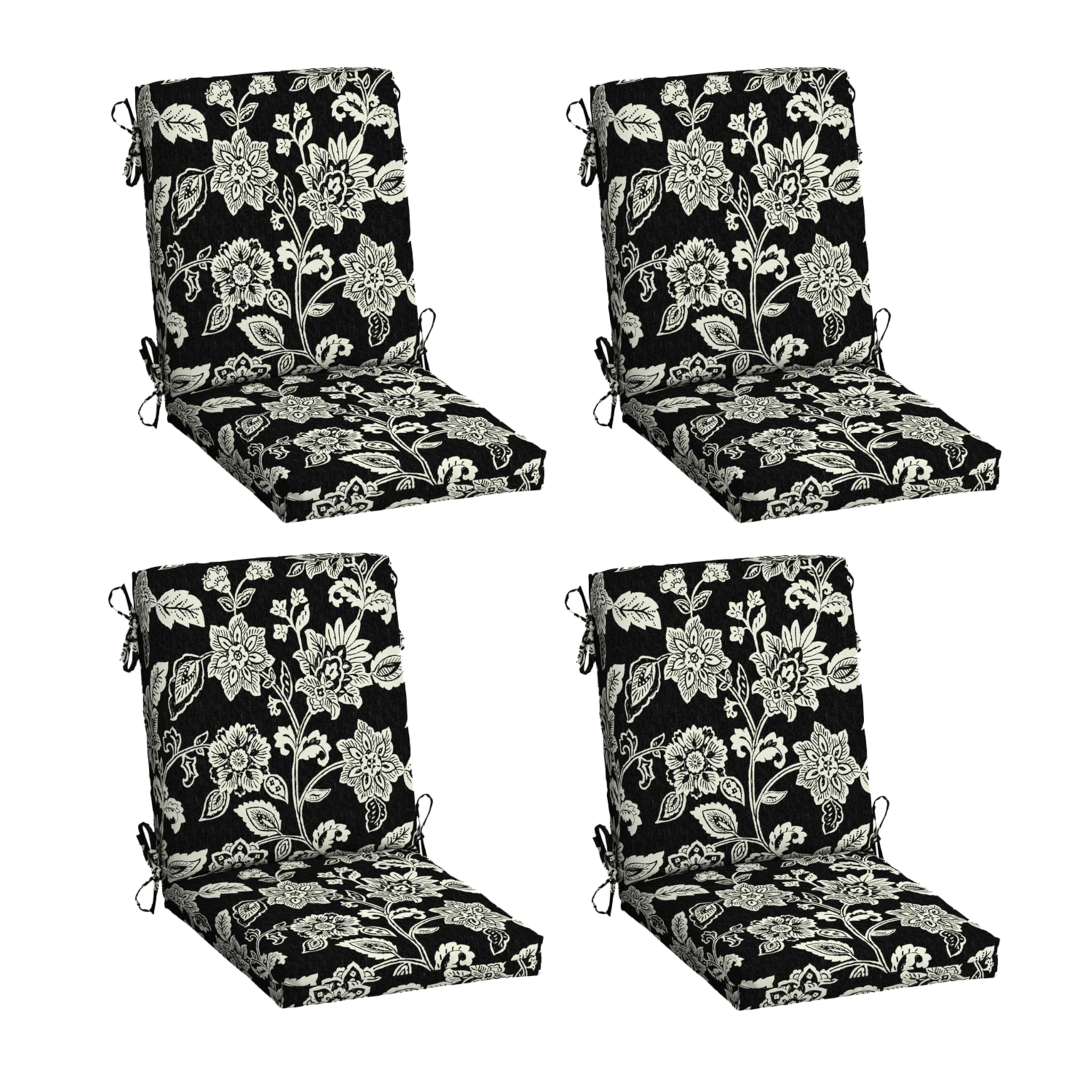 Arden Selections front view of 4-pack black Jacobean cushions showing coordinated set and pattern benefit