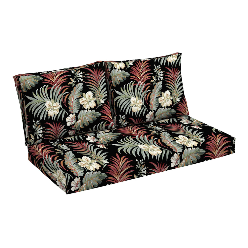 Arden Selections front view of three-piece Black Tropical cushion set showing pattern and fit