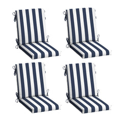 Arden Selections front view of blue cabana stripe cushions showing design and four-pack benefit