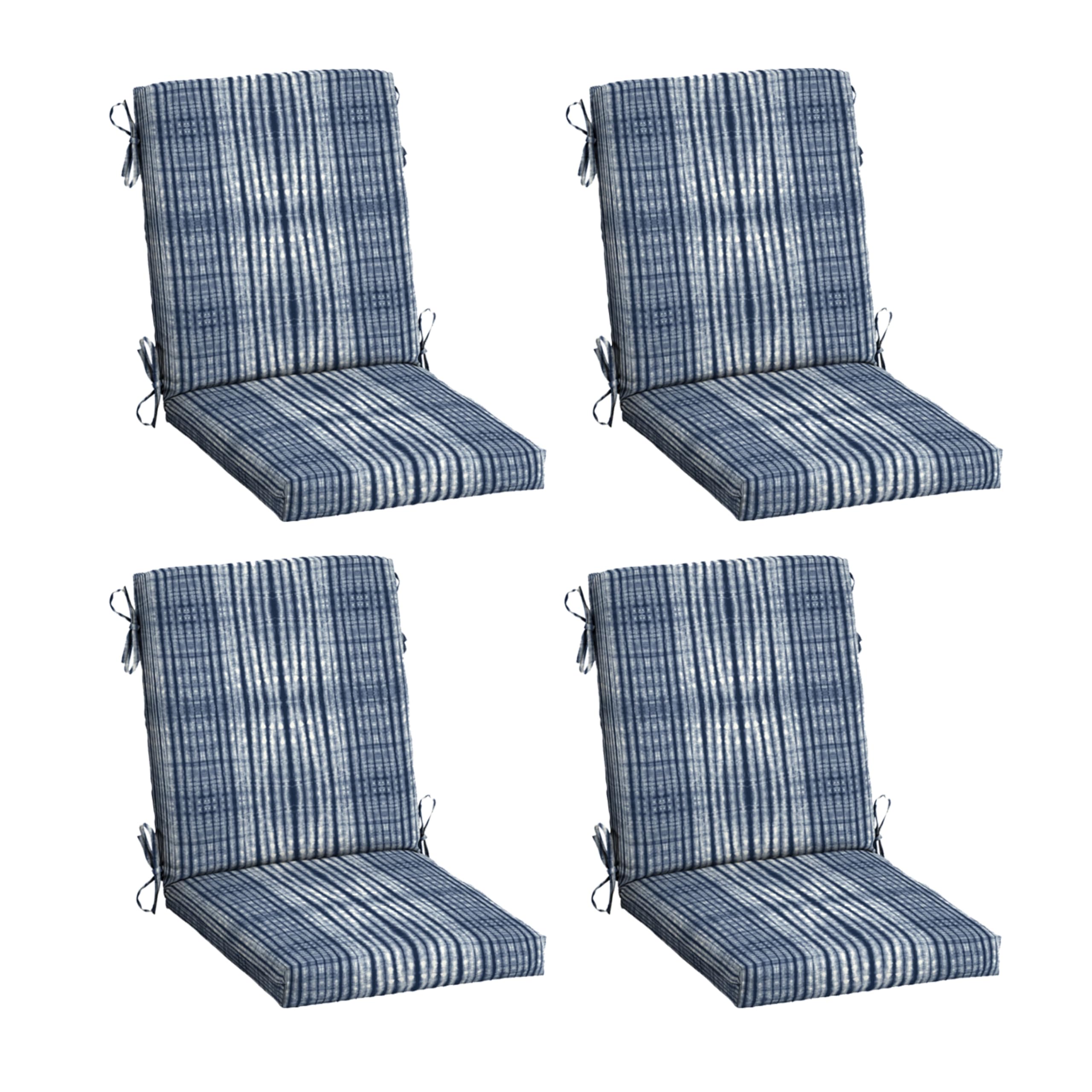 Arden Selections front view of four blue shibori stripe cushions, showing coordinated set and color