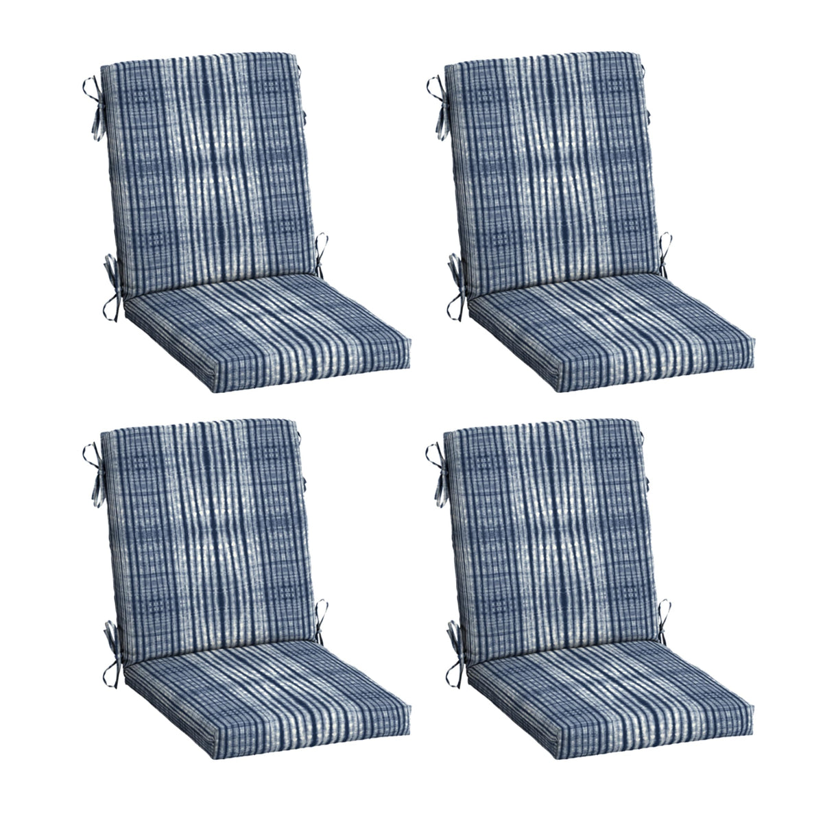 Arden Selections front view of four blue shibori stripe cushions, showing coordinated set and color
