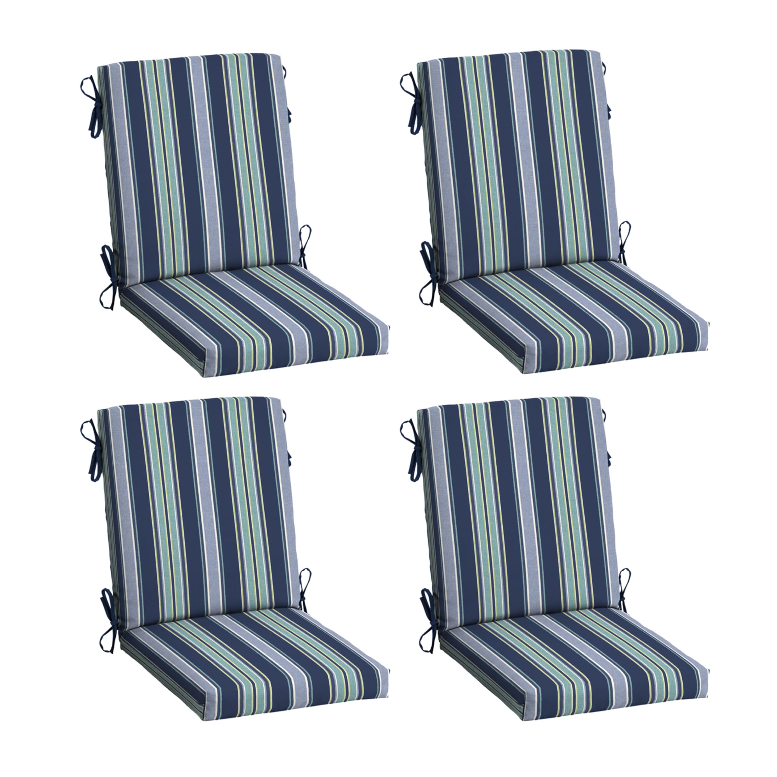 Arden Selections front view of 4-pack blue stripe cushions, ready to use
