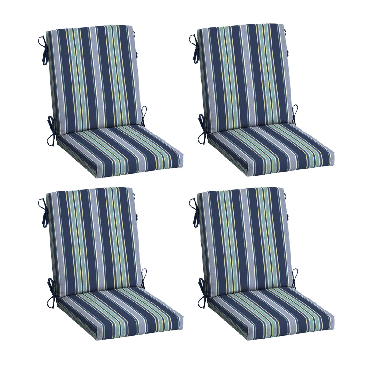 Arden Selections front view of 4-pack blue stripe cushions, ready to use