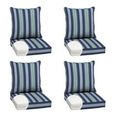 Arden Selections front view of four blue stripe cushions showing coordinated set and curb appeal