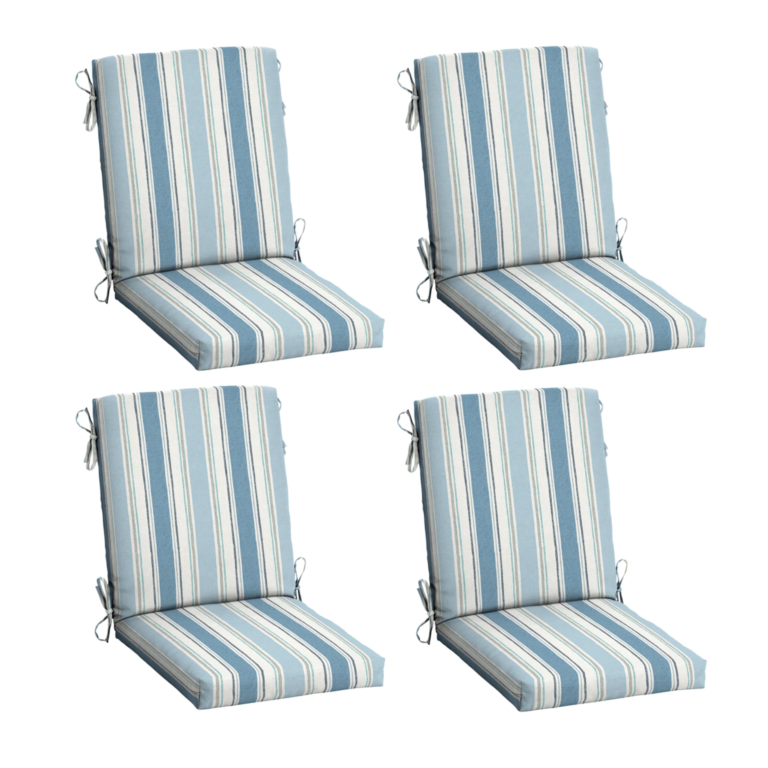 Arden Selections front view of 4-pack French blue stripe cushions showing coordinated look and appeal