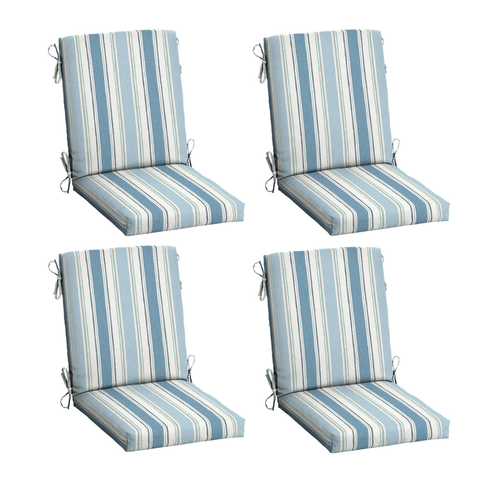 Arden Selections front view of 4-pack French blue stripe cushions showing coordinated look and appeal