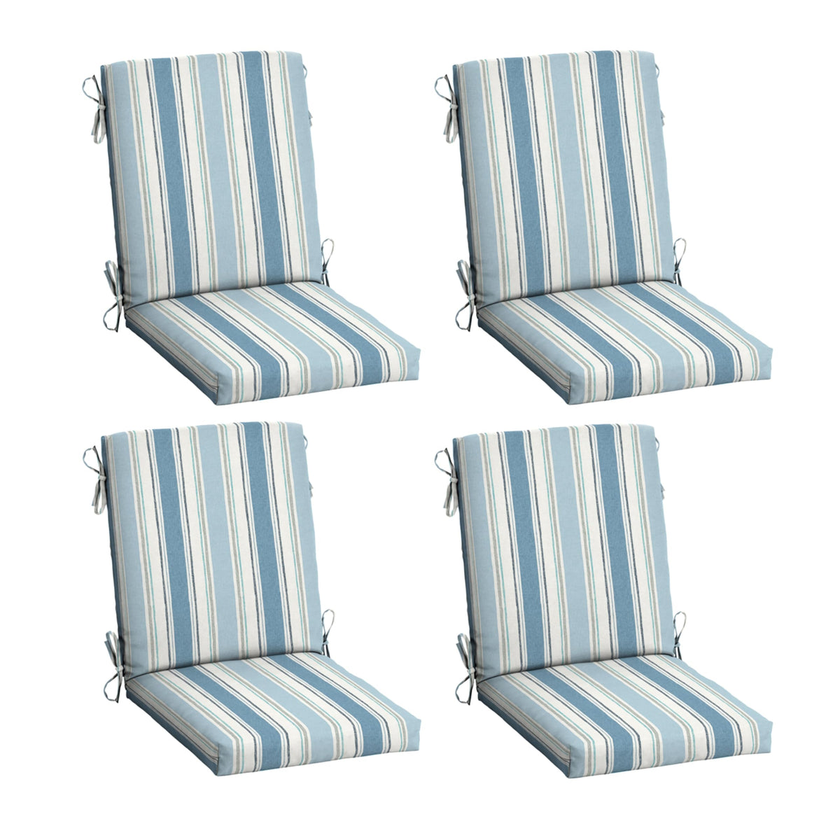 Arden Selections front view of 4-pack French blue stripe cushions showing coordinated look and appeal