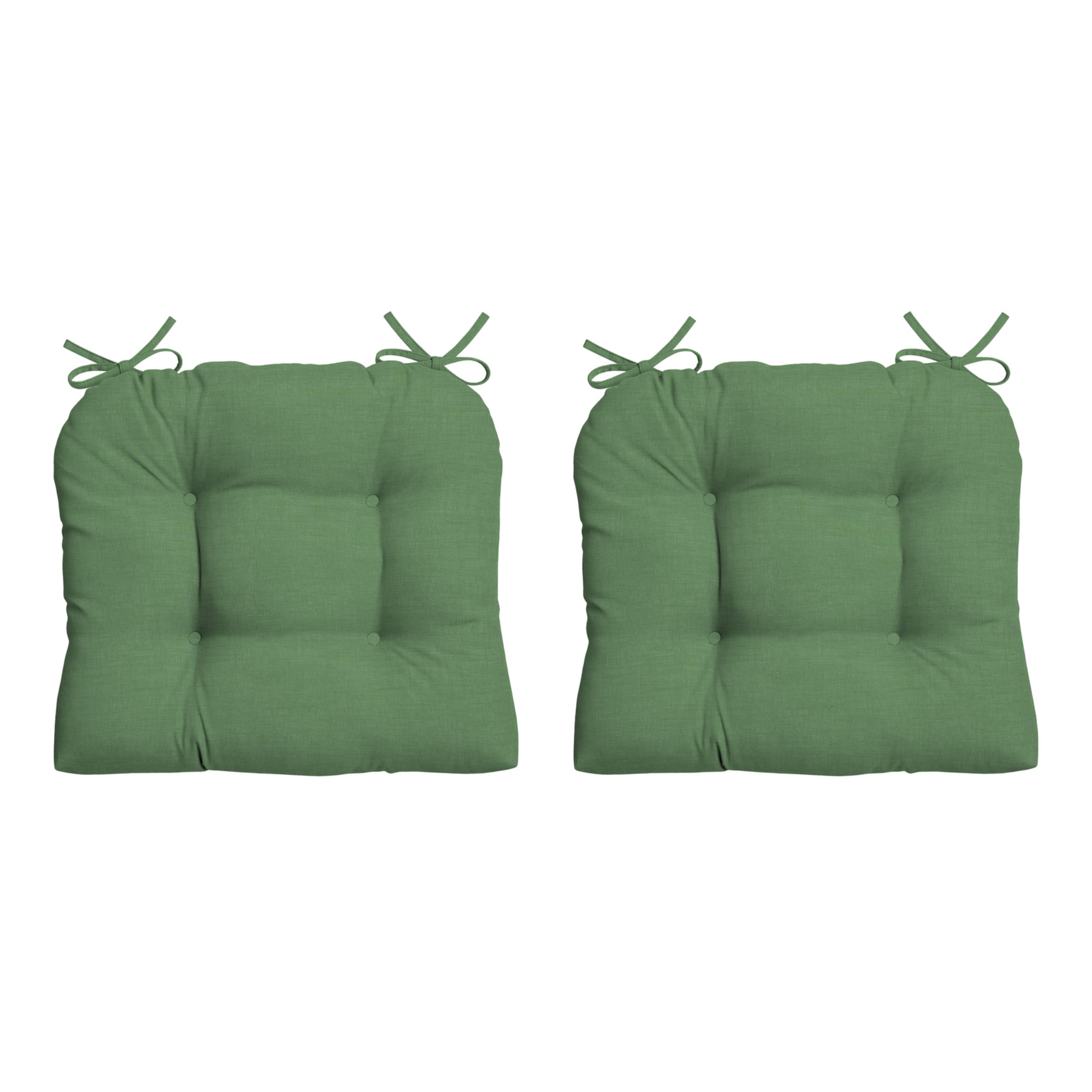 Arden Selections front view of moss green cushion set showing vibrant outdoor fabric and tufting benefit