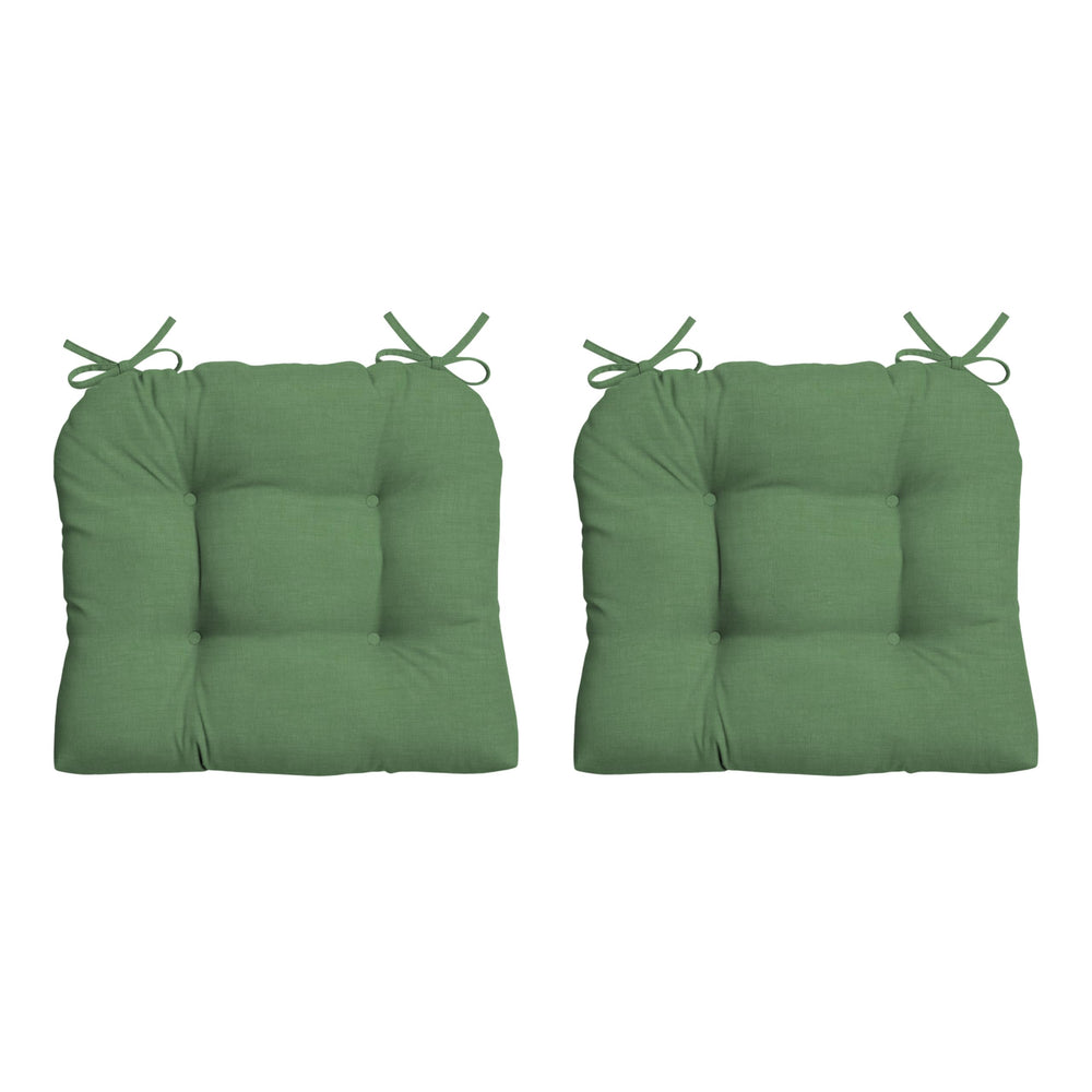 Arden Selections front view of moss green cushion set showing vibrant outdoor fabric and tufting benefit