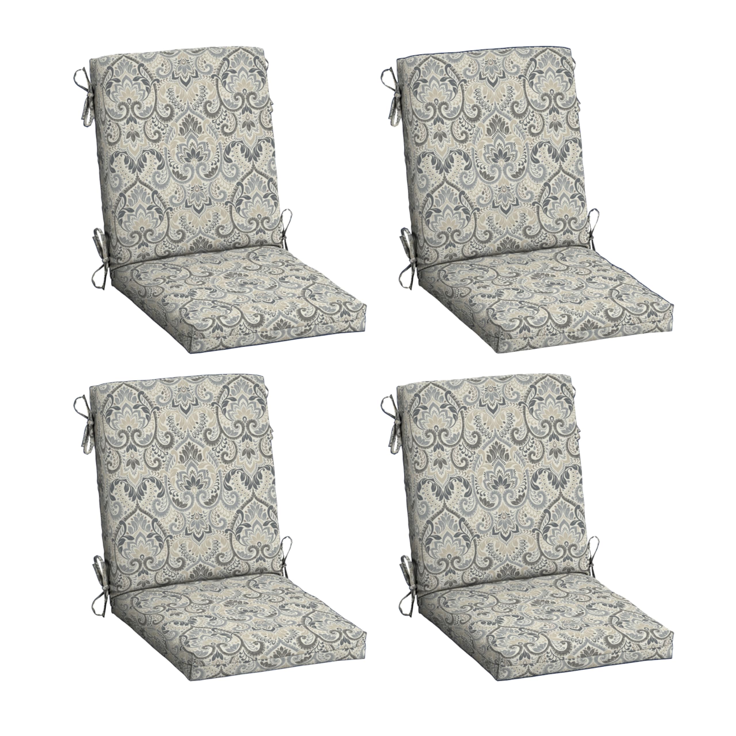 Arden Selections front view of 4-pack neutral damask cushions shows coordinated patio style and comfort